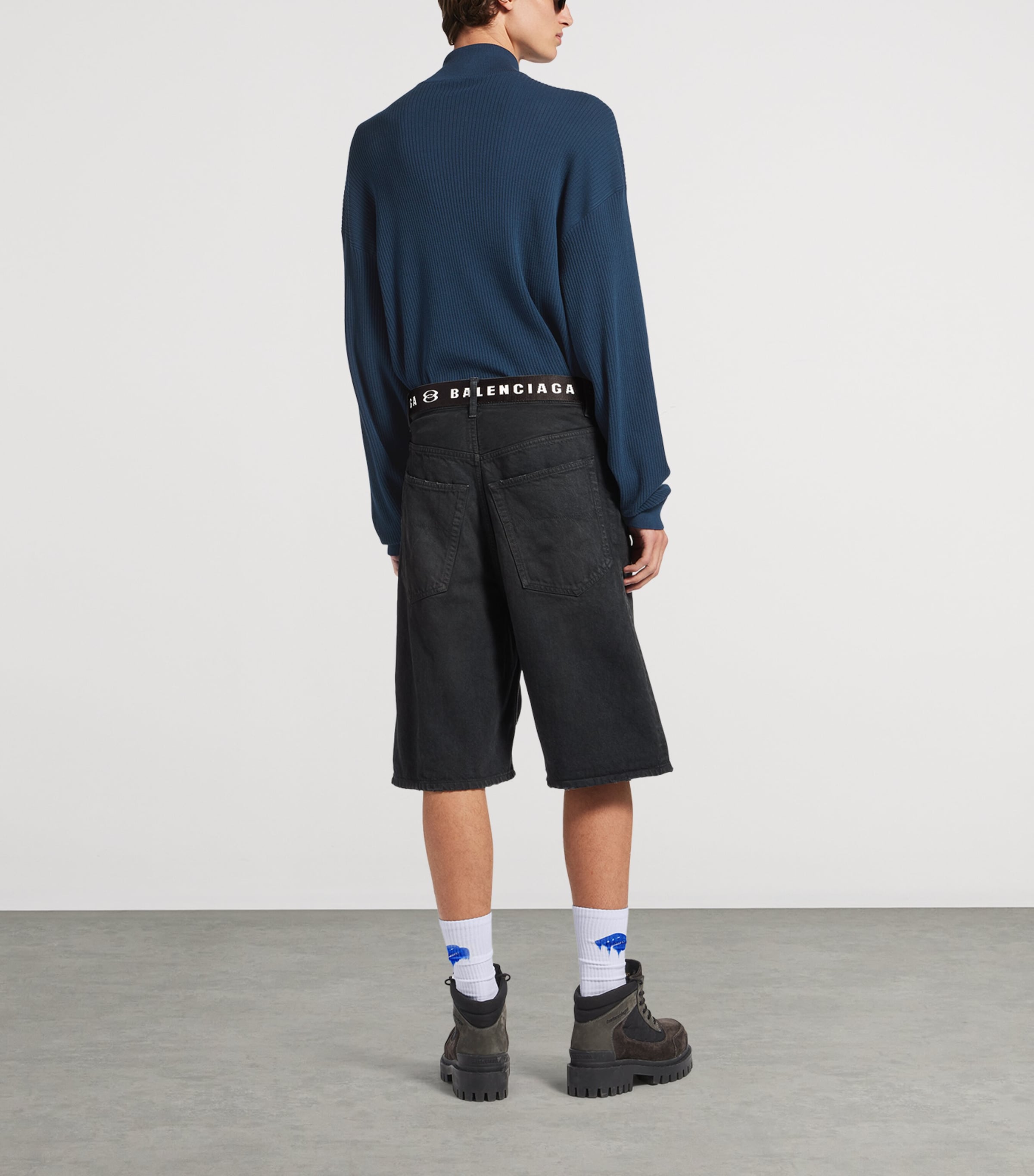 Balenciaga Mens Belted Oversized Denim Shorts Image 3