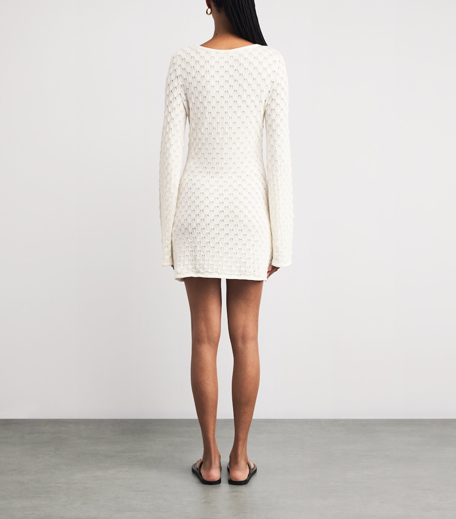 AWAY THAT DAY Womens Crochet Long-Sleeve Havana Mini Dress Natural Image 3