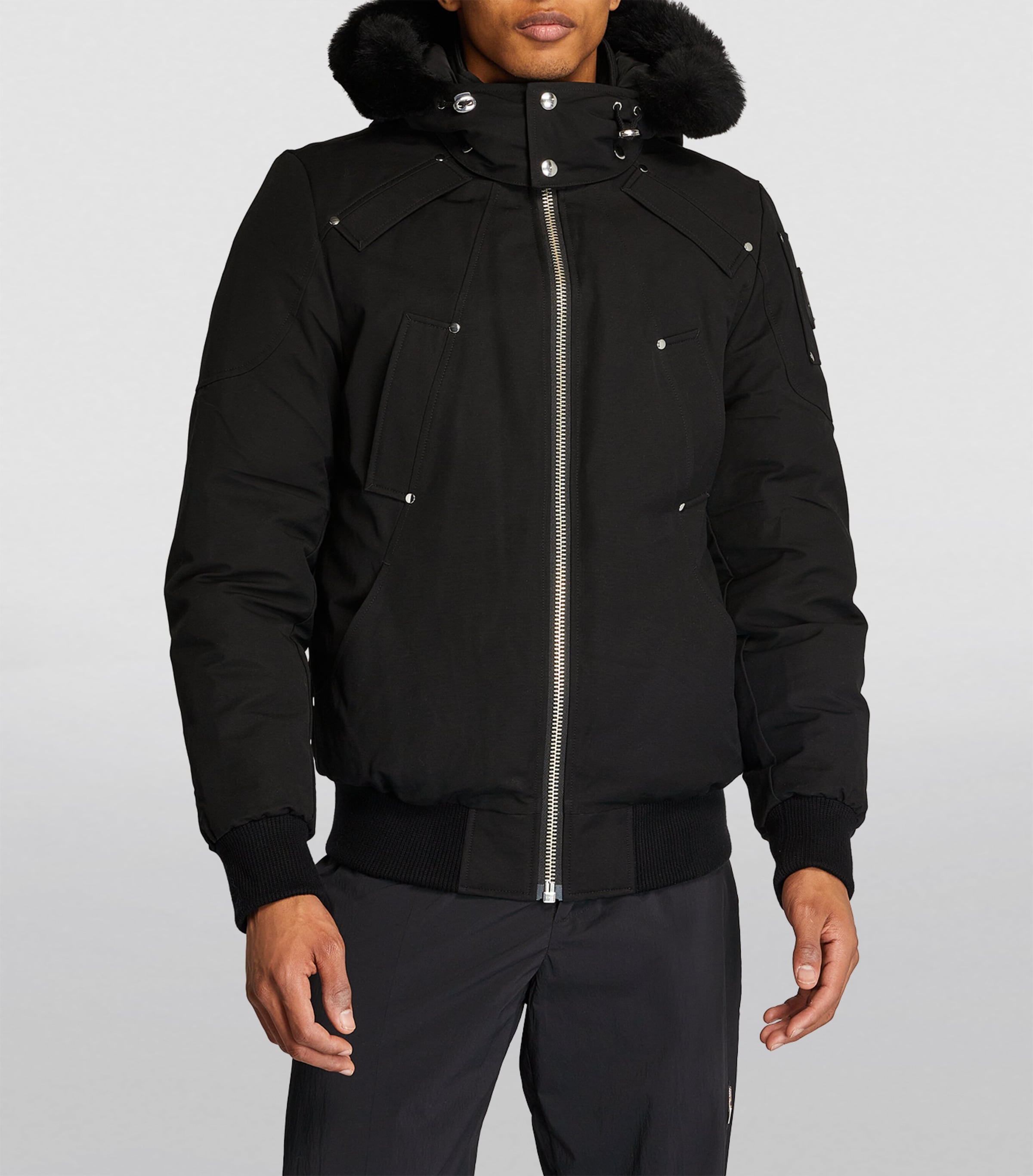 Down filled hooded bomber jacket sale