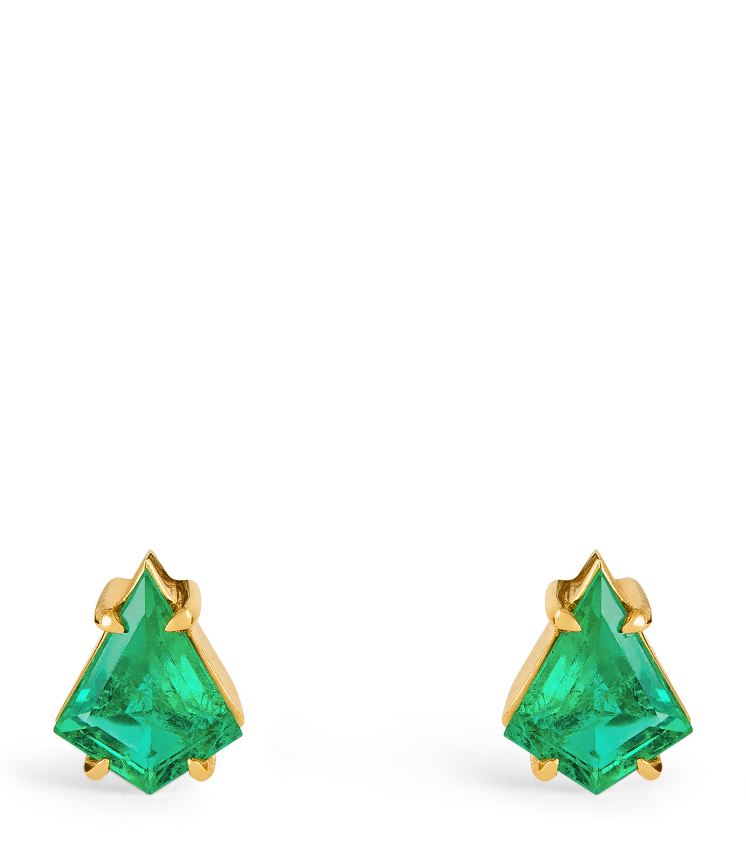 Azlee Yellow Gold and Emerald Kite Stud Earrings | Fine Jewellery | Fine Earrings | Stud Earrings | Designers | Azlee | Jewellery Watches Exclusives