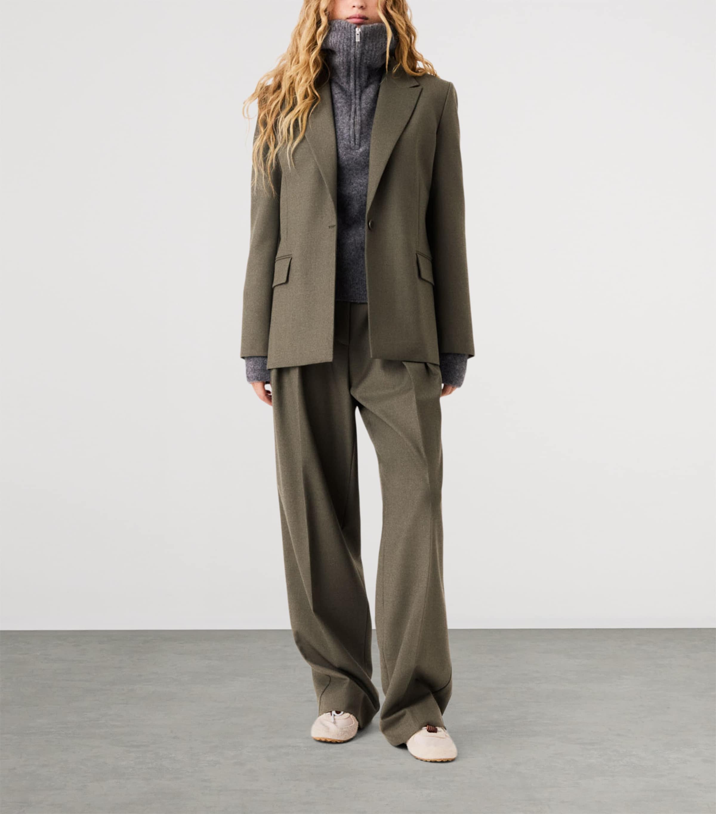 Maje Womens Wool-Blend Blazer Khaki Image 2