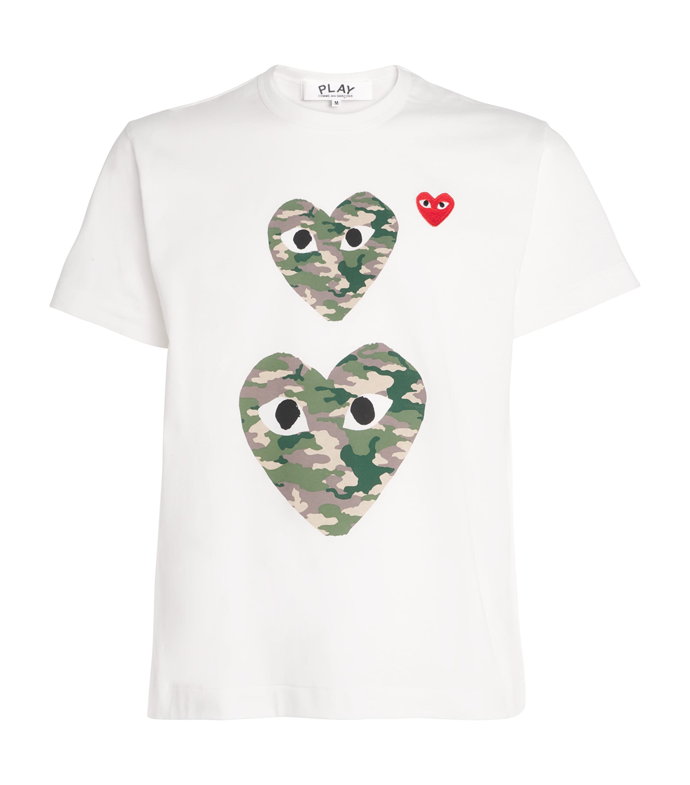Comme Des Garçons Play Mens Camouflage Double Heart T-Shirt White Image 1