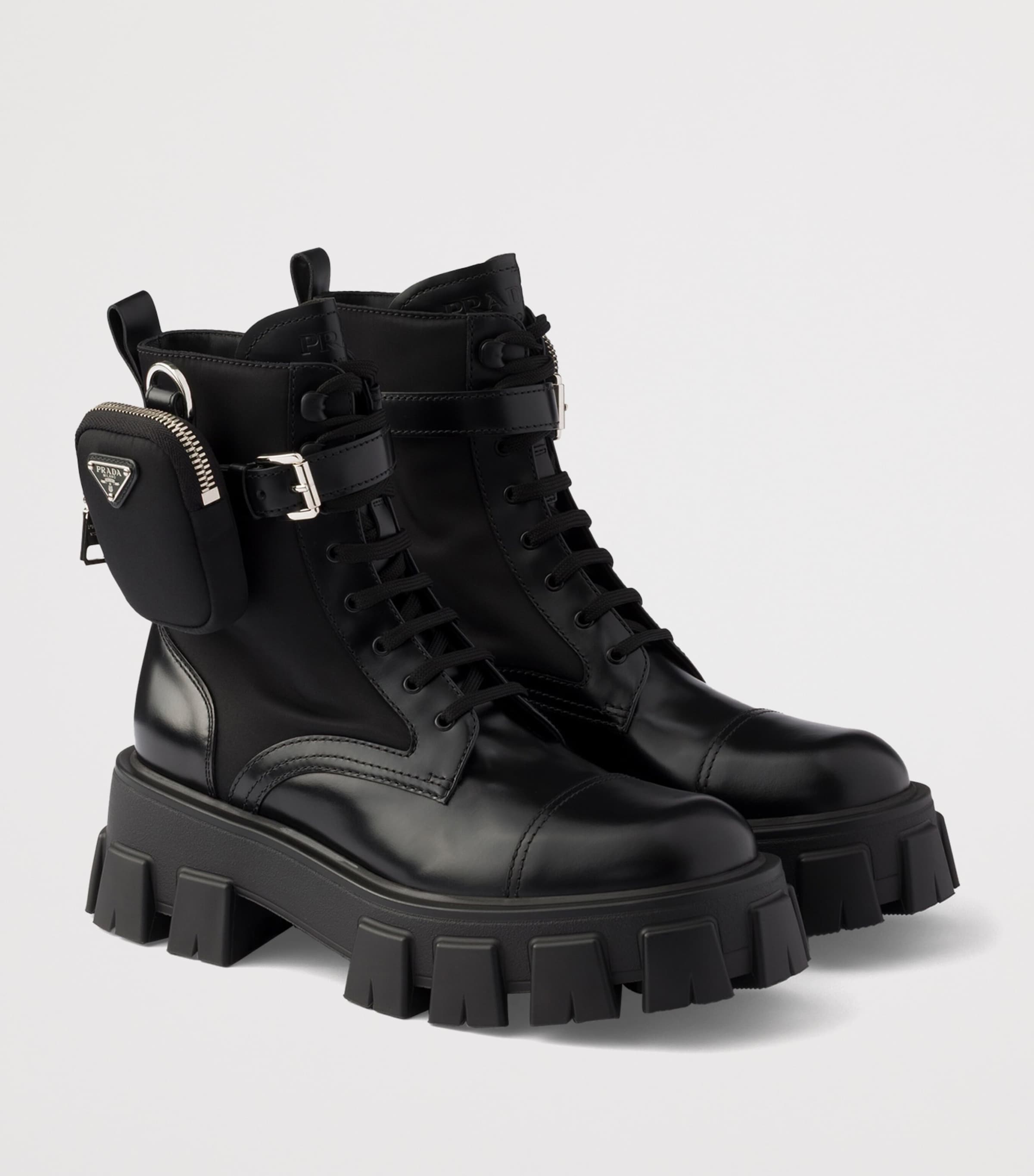 Prada Leather & Re-Nylon Monolith Boots Black Image 2