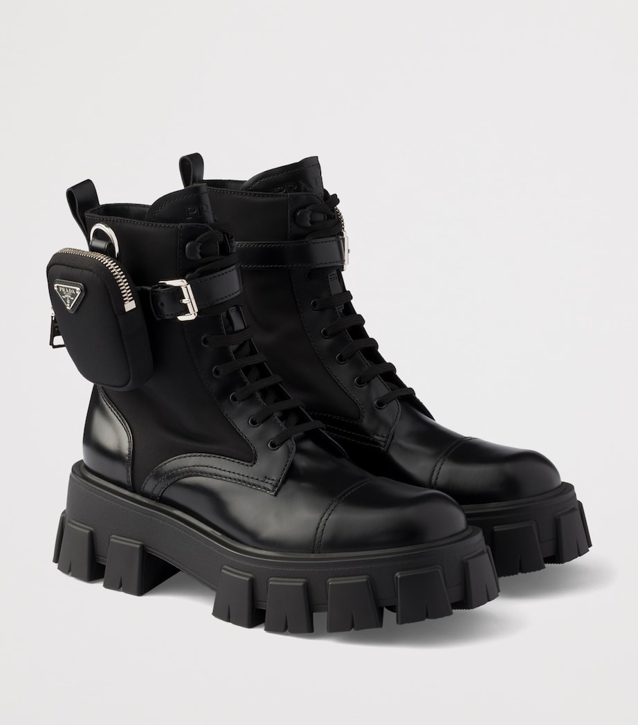 Prada Leather & Re-Nylon Monolith Boots Black Image 2