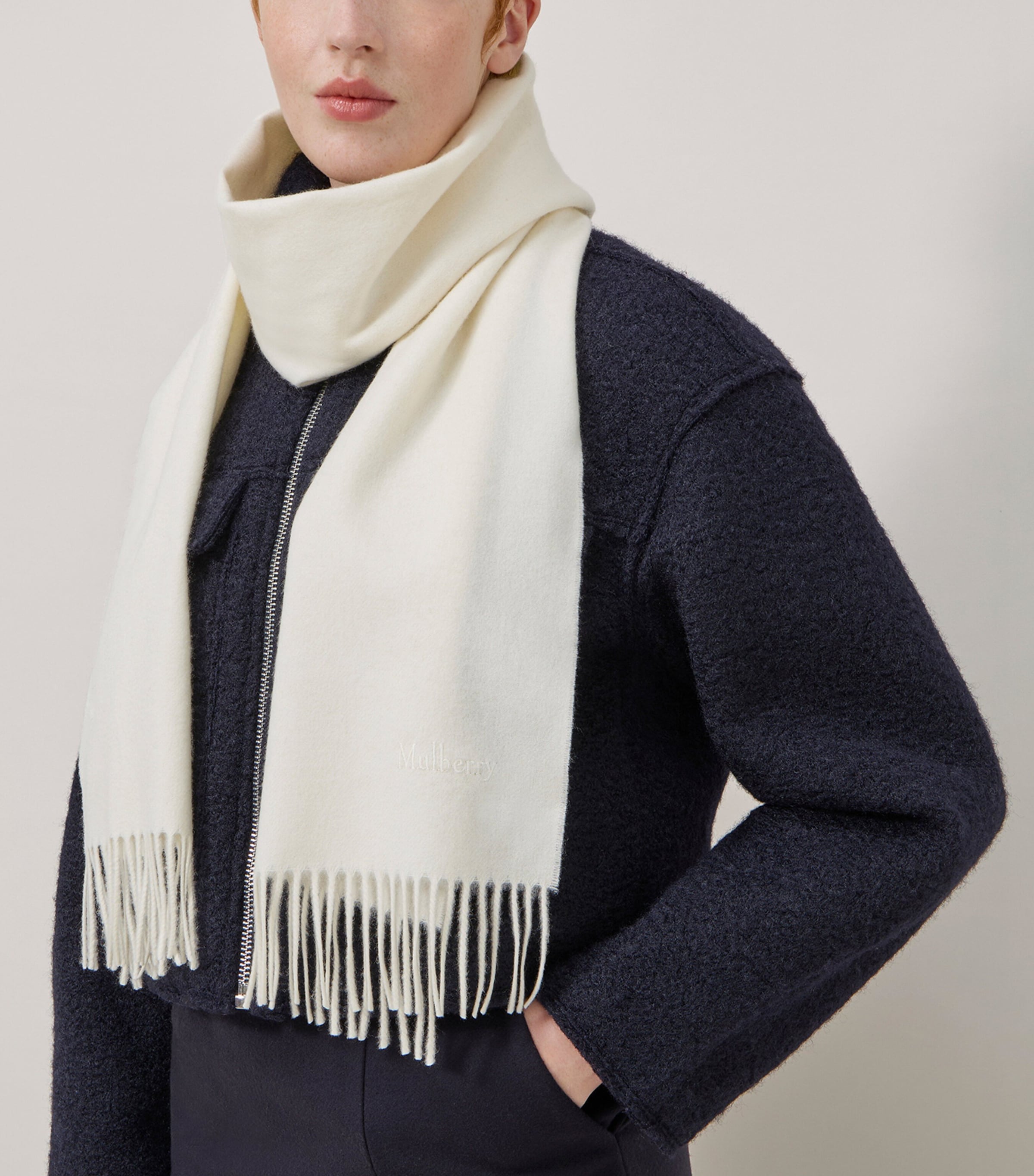 Mulberry Small Merino Wool Scarf Cream Image 2
