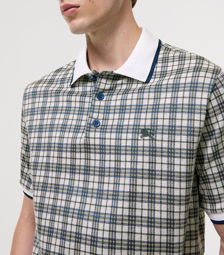 Burberry Mens Jacquard EKD Polo Shirt Peacock Blue Ip Chk Image 3