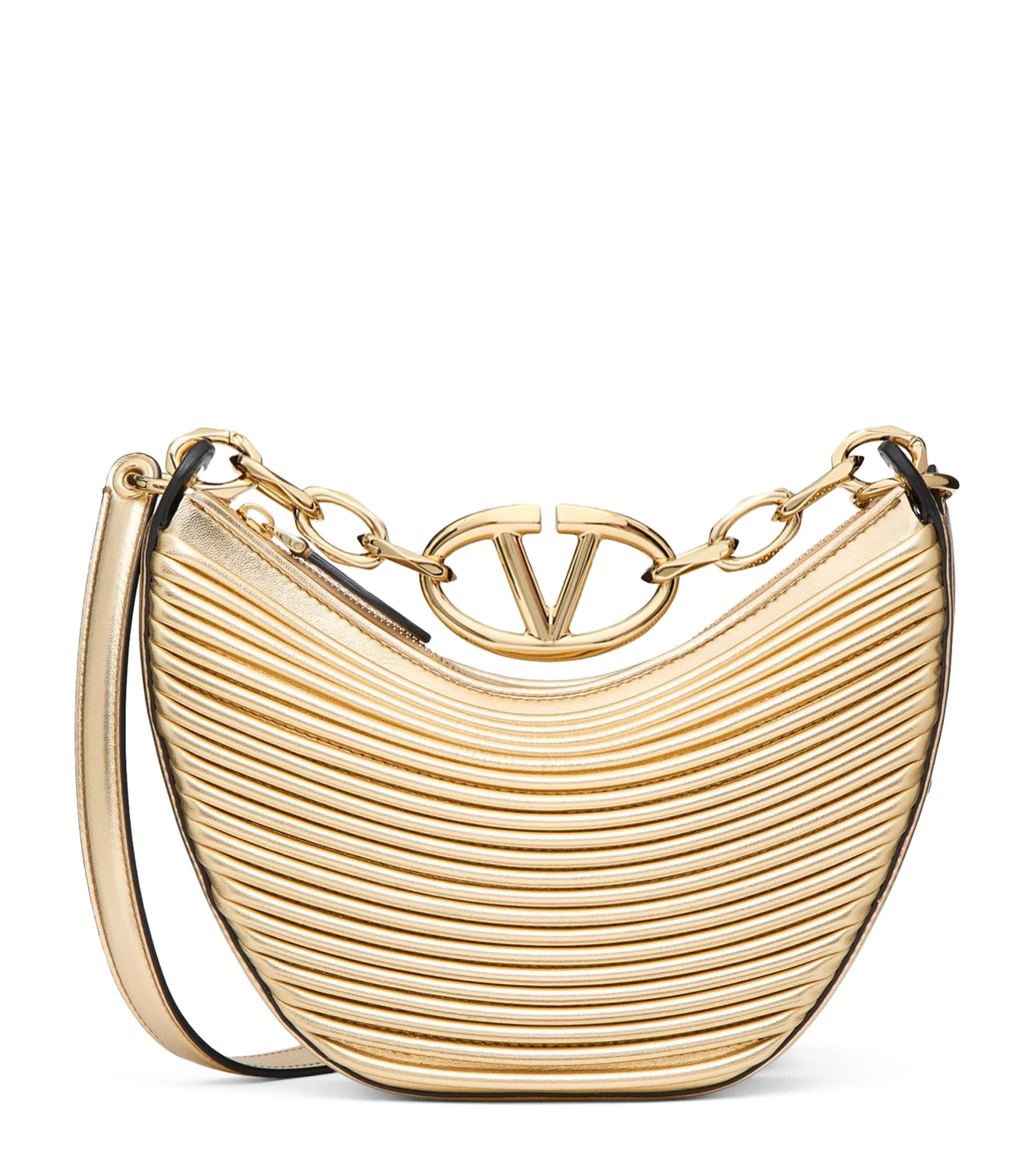 Valentino Garavani Leather Metallic Vlogo Moon Mini Bag In Gold