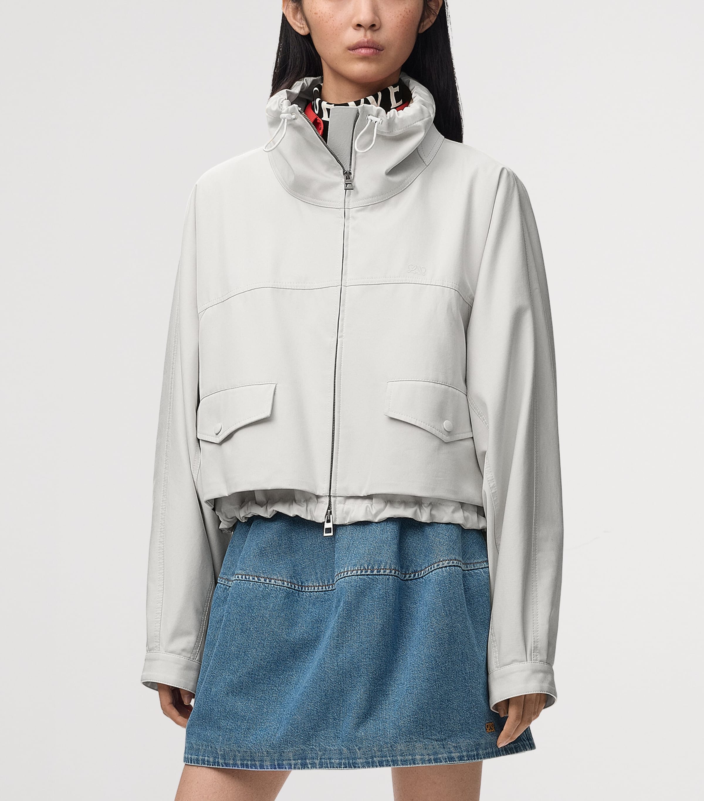 LOEWE Womens Cotton-Silk Bomber Jacket Ivory Image 3