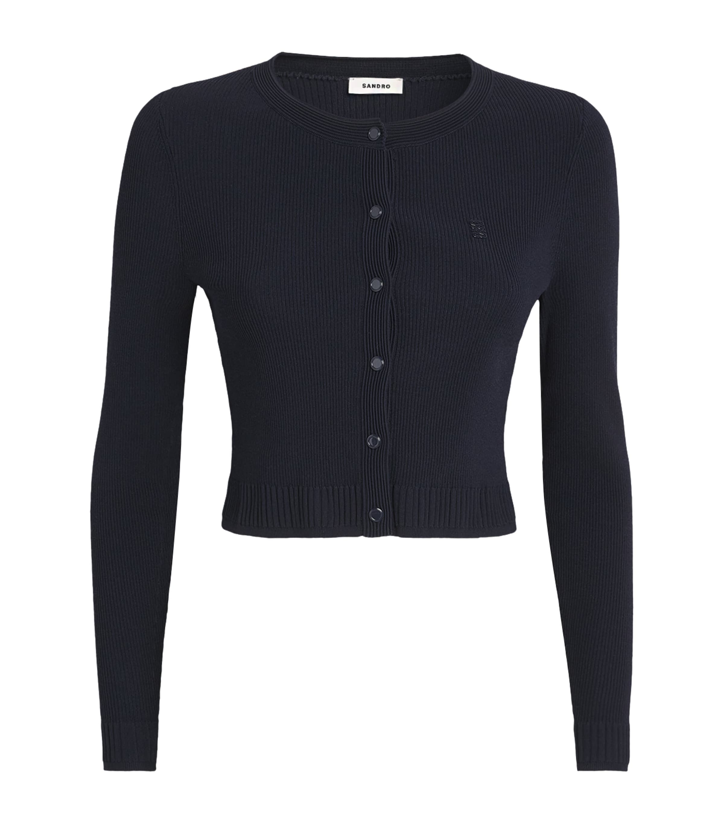 Sandro Gabrielle Ribbed Knitted Cardigan In Black