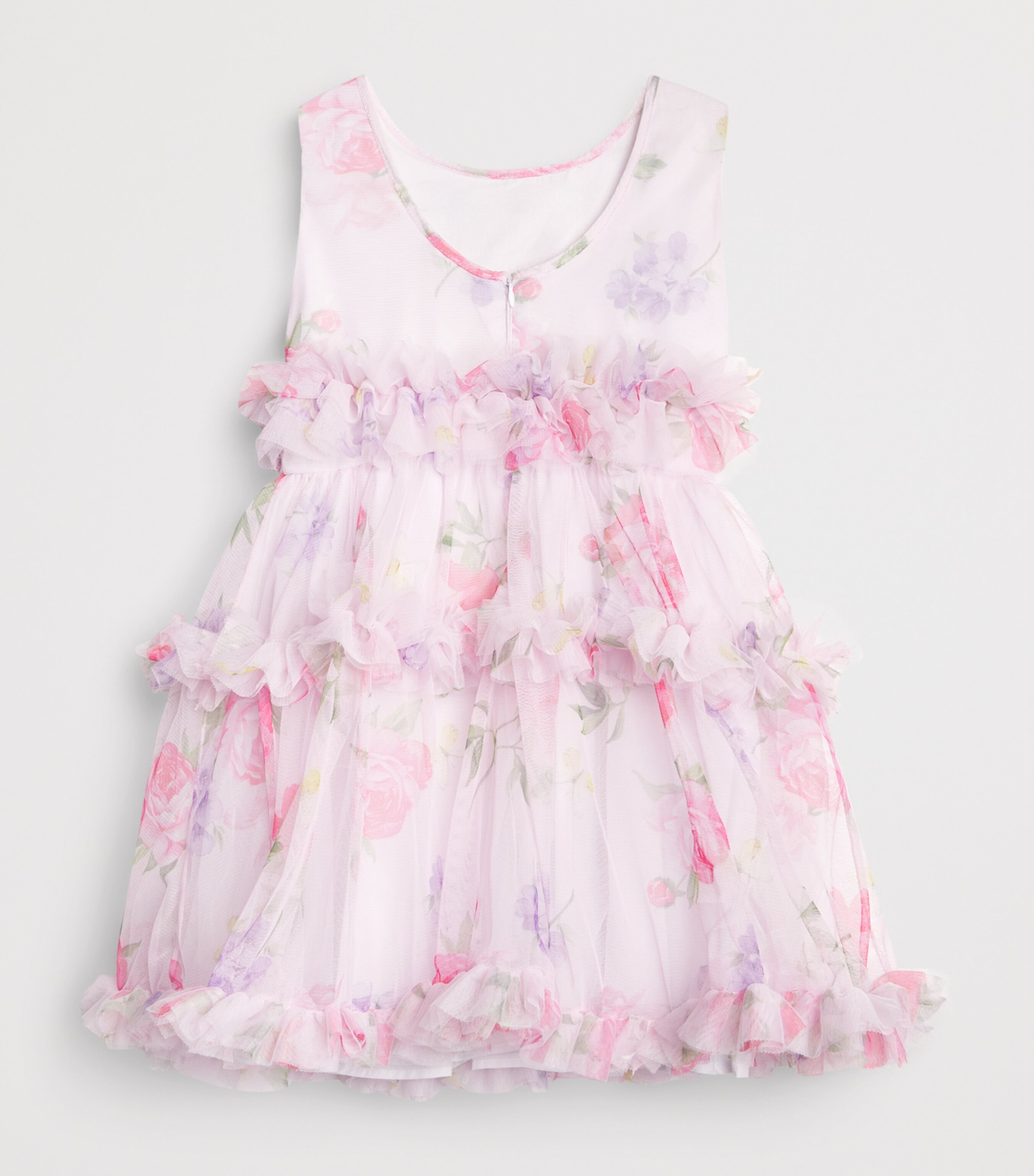 Monnalisa Tulle Floral Ruffle Dress (2-12 Years) Pink Fairytale Image 2