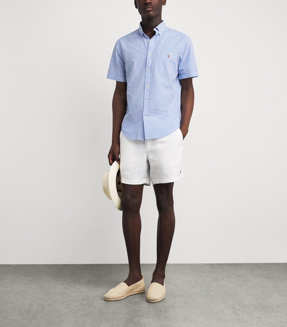 Polo Ralph Lauren Mens Cotton Seersucker Stripe Short-Sleeve Shirt Blue/white Image 2