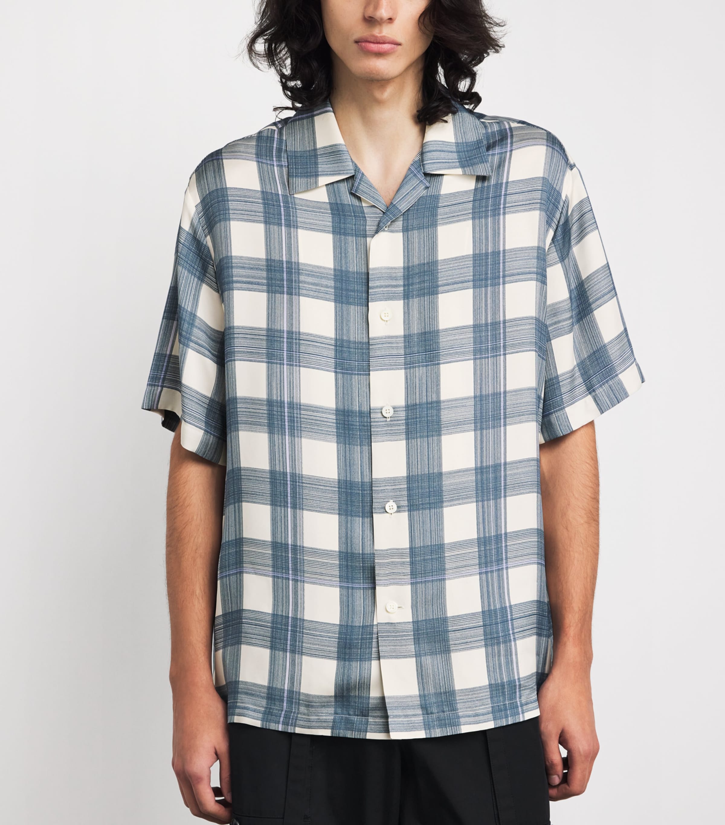 Short-Sleeve Check Shirt 294 BLUE HYDRANGEA Image 3