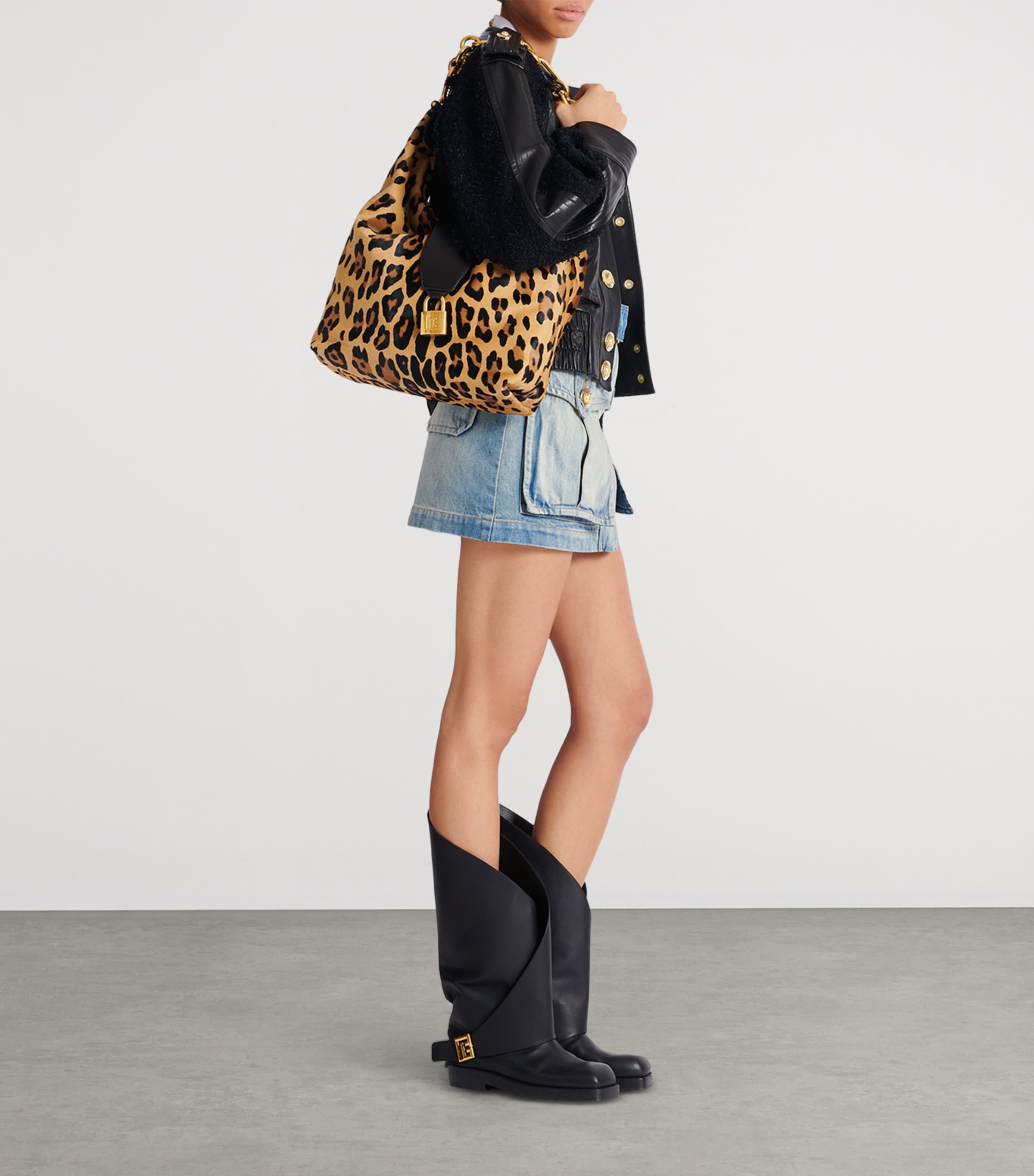 Leather Leopard Sync Shoulder Bag WKS MULTI/ NOIR Image 7