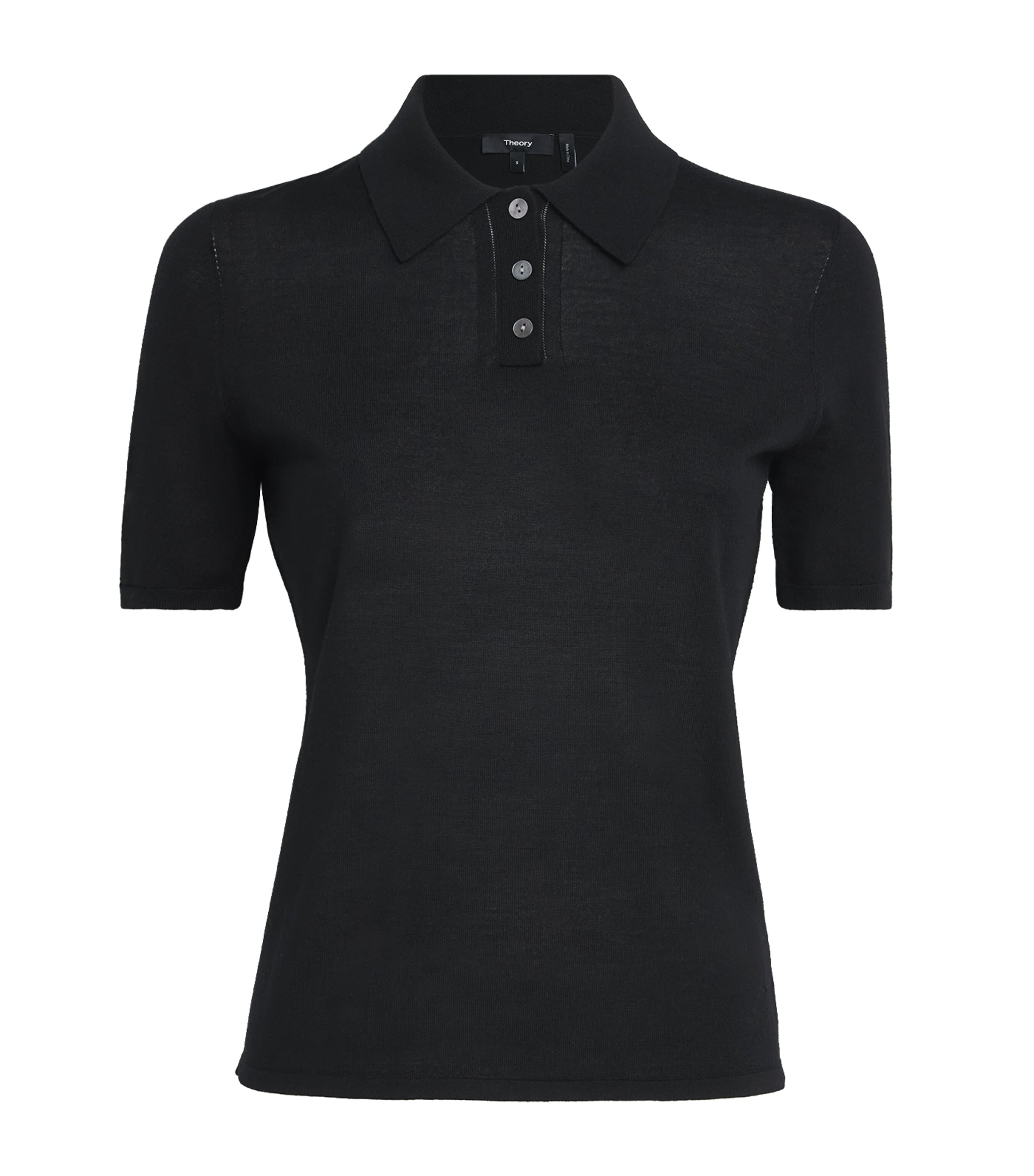 Theory Womens Merino Wool Pointelle Polo Shirt Black Image 1