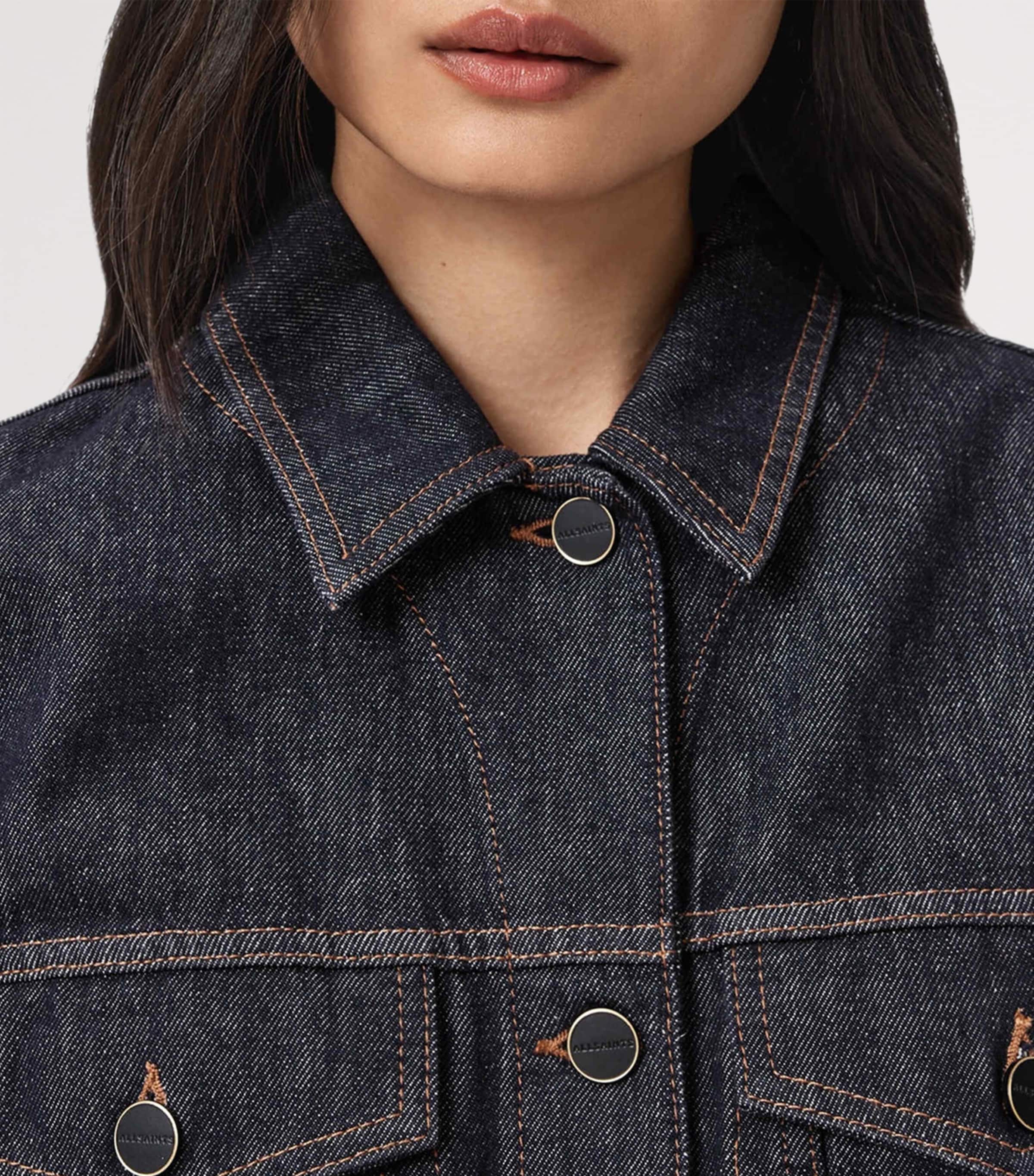 Organic Denim Denby Trucker Jacket RAW INDIGO BLUE Image 6