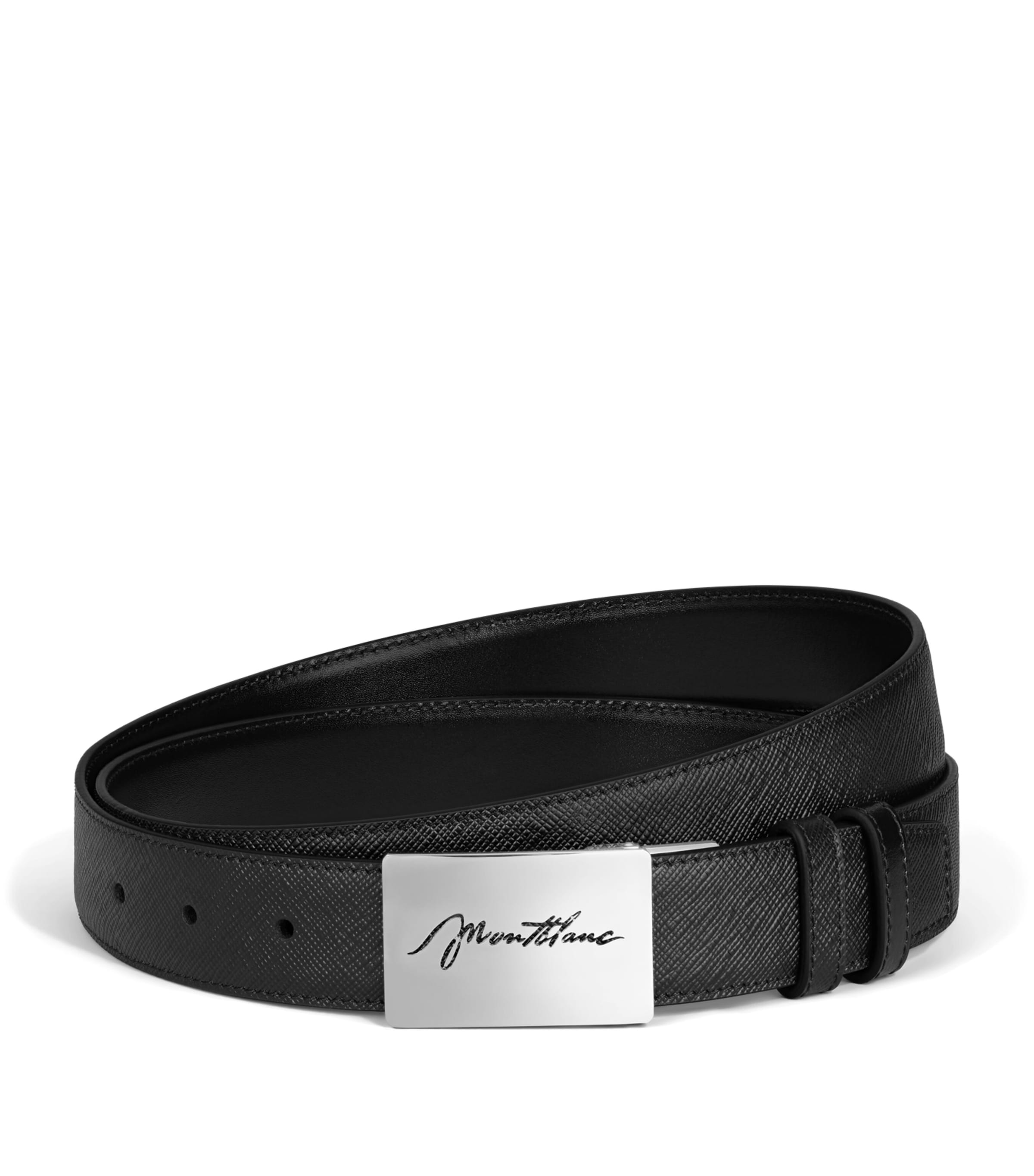 Montblanc Grained Leather Cursive Logo Belt Black/black Image 1