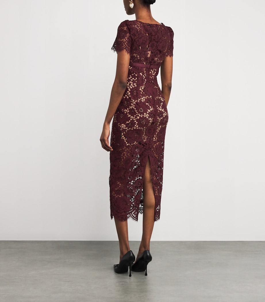 Guipure Lace V-Neck Midi Dress BURGUNDY Image 3