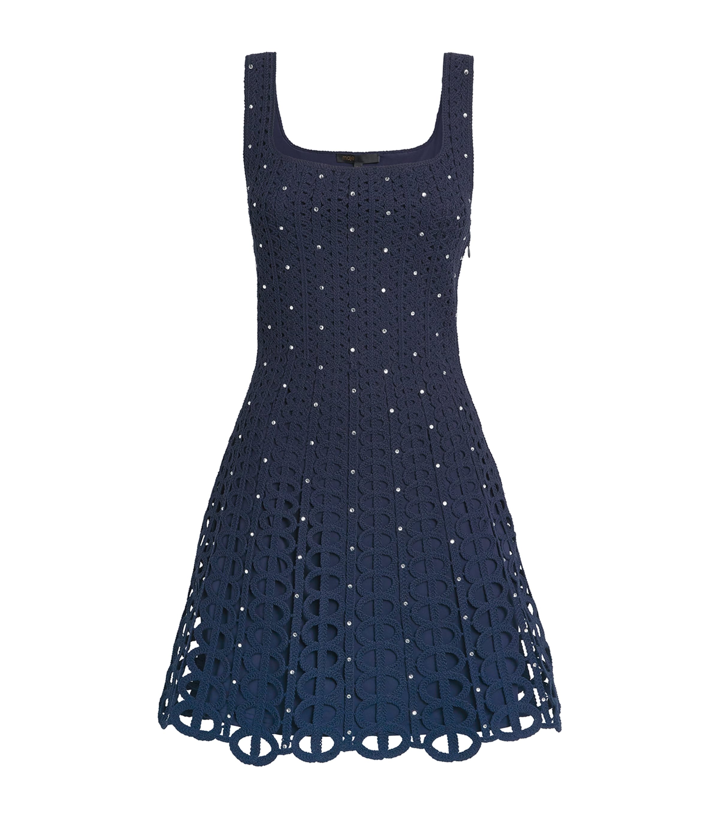 Shop Maje Crocheted Embellished Mini Dress In Blue