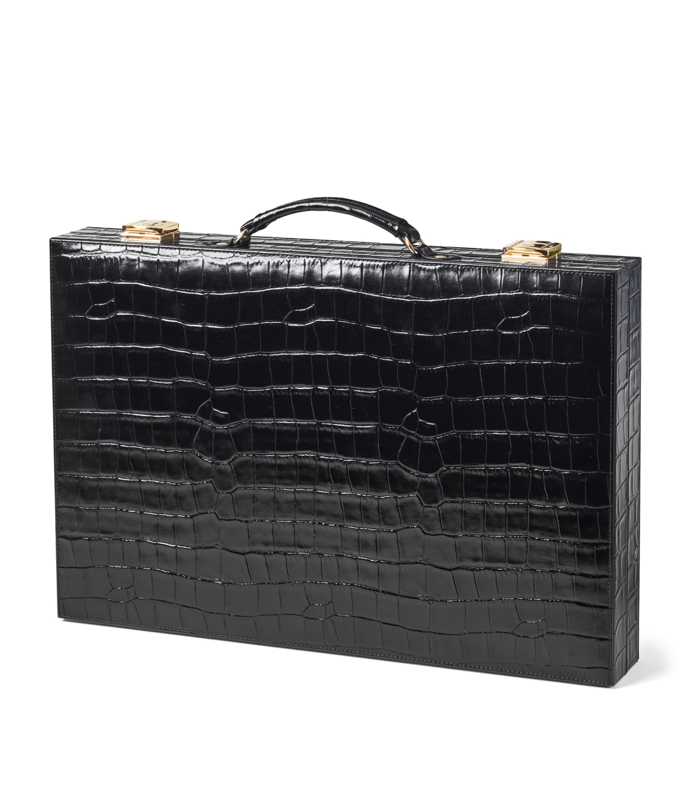 17-Inch Croc-Embossed Leather Backgammon Set BLACK Image 4