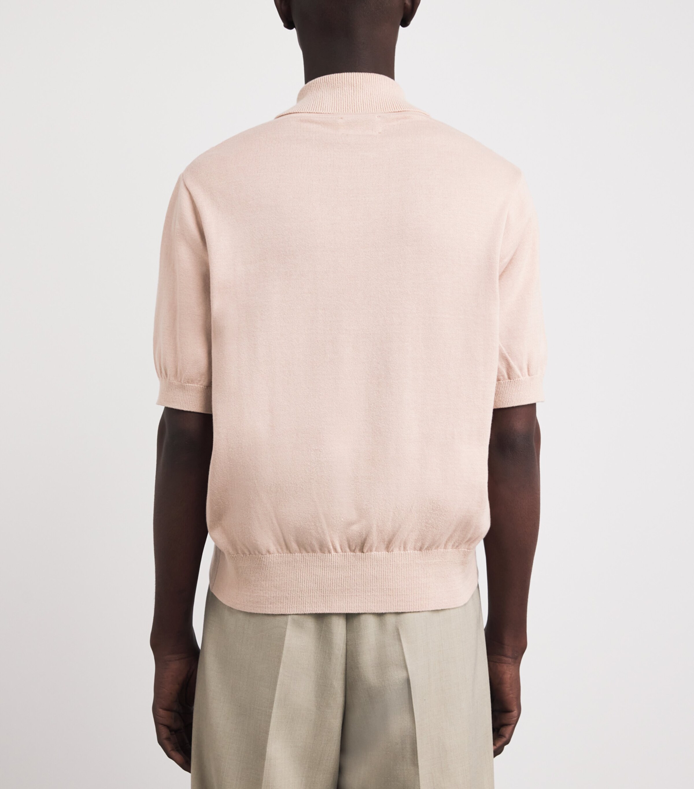 Oliver Spencer Mens Organic Cotton Knitted Polo Shirt Pink Image 5
