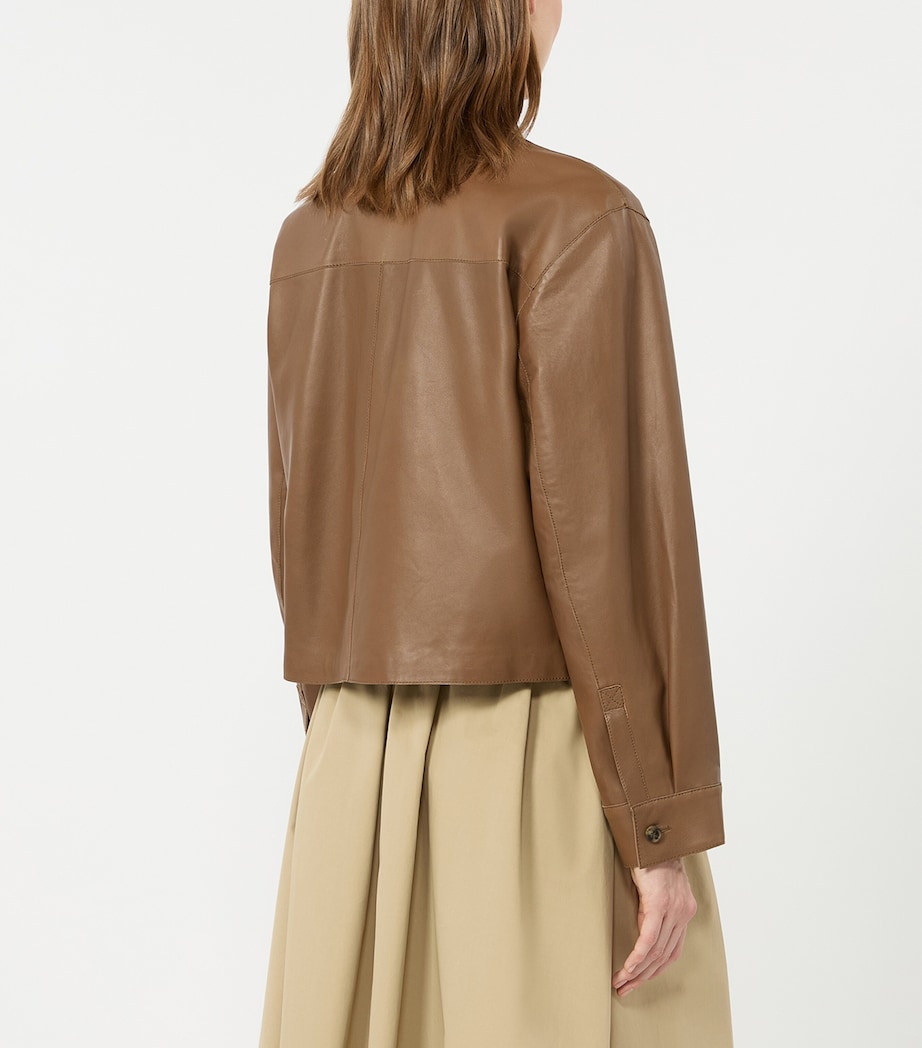 Weekend Max Mara Womens Leather Cropped Jacket Brown Image 4