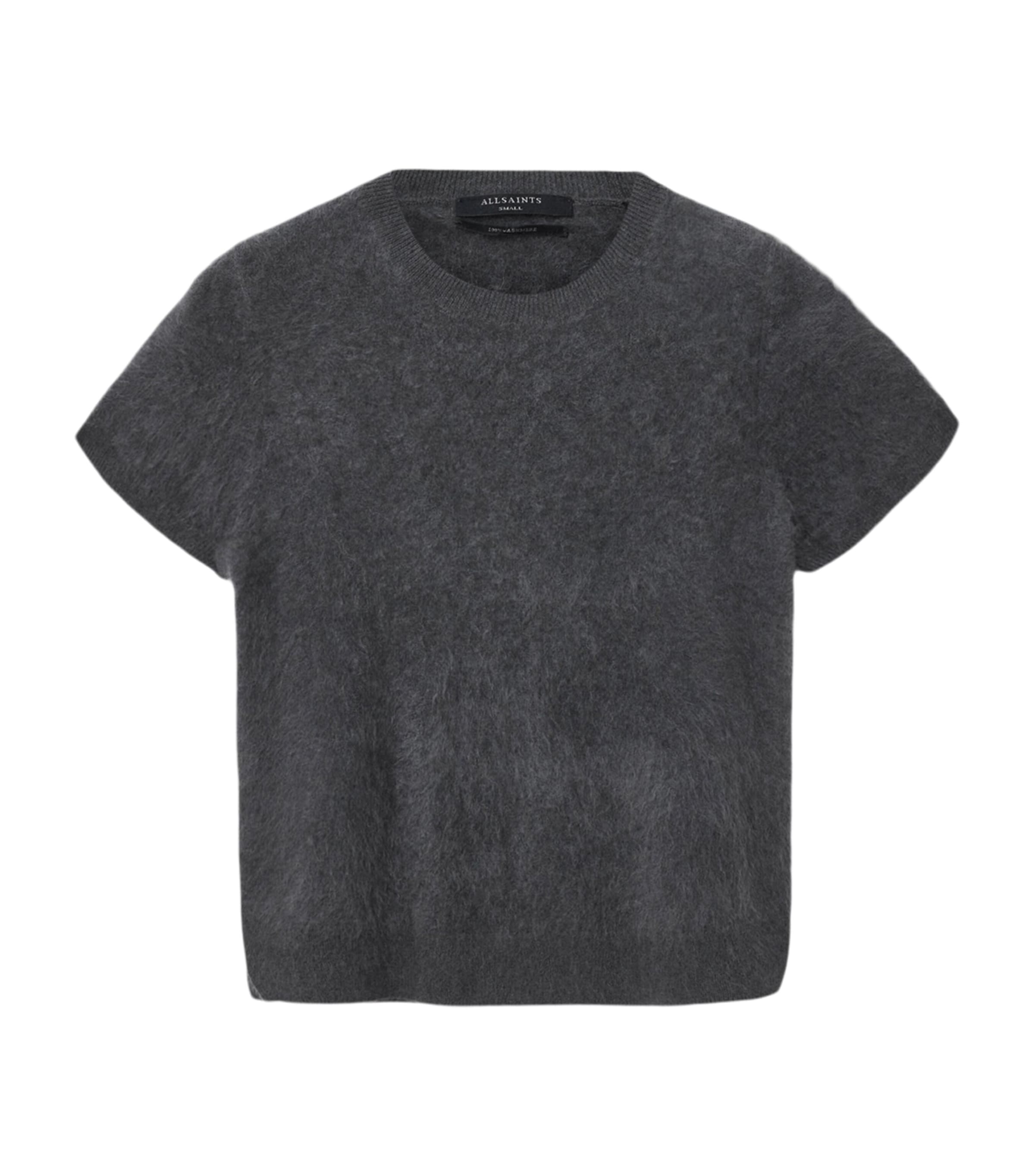 Allsaints Womens Graphite Grey Rebel Crew-neck Short-sleeve Brushed Cashmere T-shirt In Gray