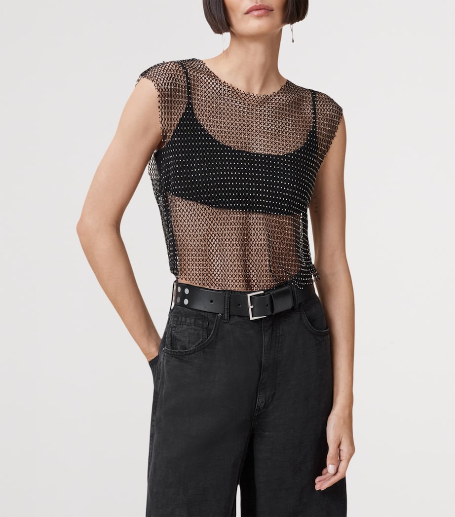 Mesh Embellished Calytrix Crop Top BLACK Image 4