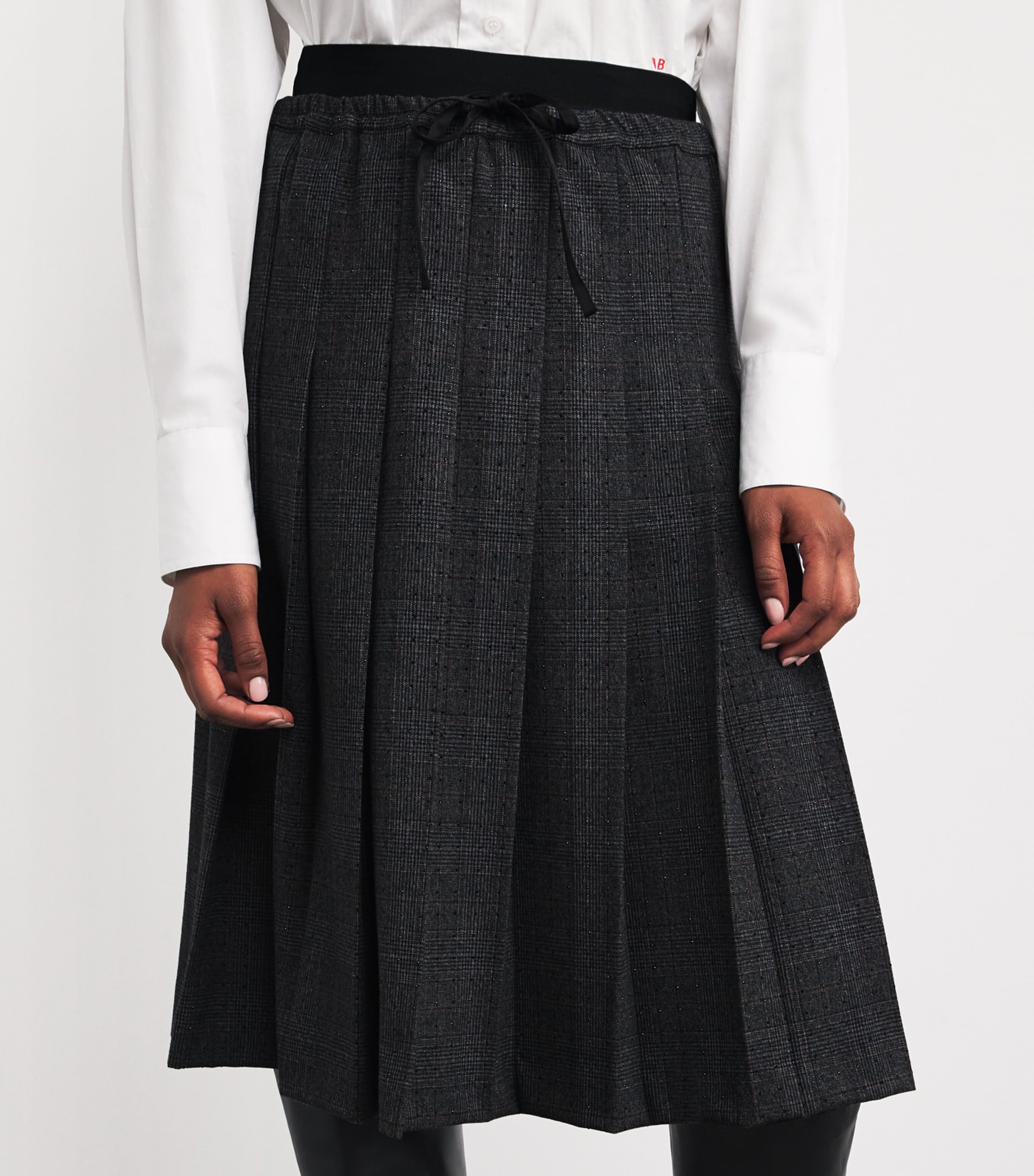 Pleated Rhinestone-Embellished Midi Skirt GREY / BROWN Image 6