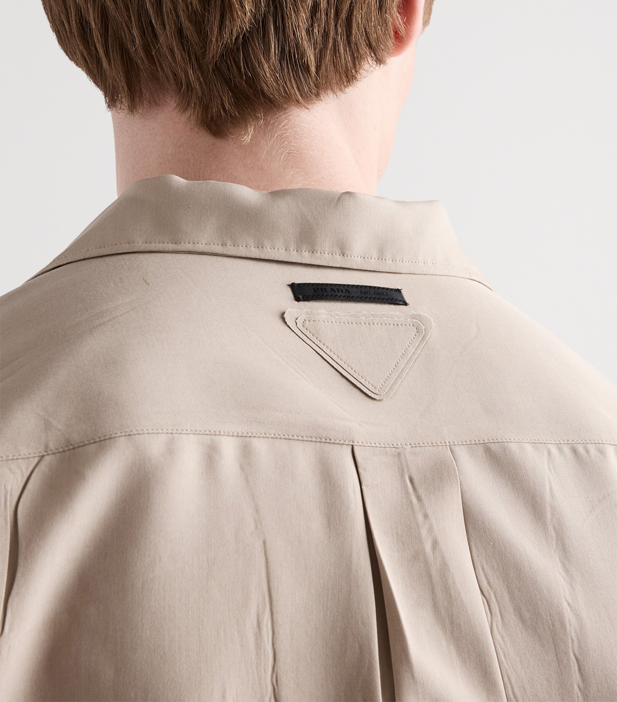 Prada Mens Silk Short-Sleeve Shirt Neutral Image 4