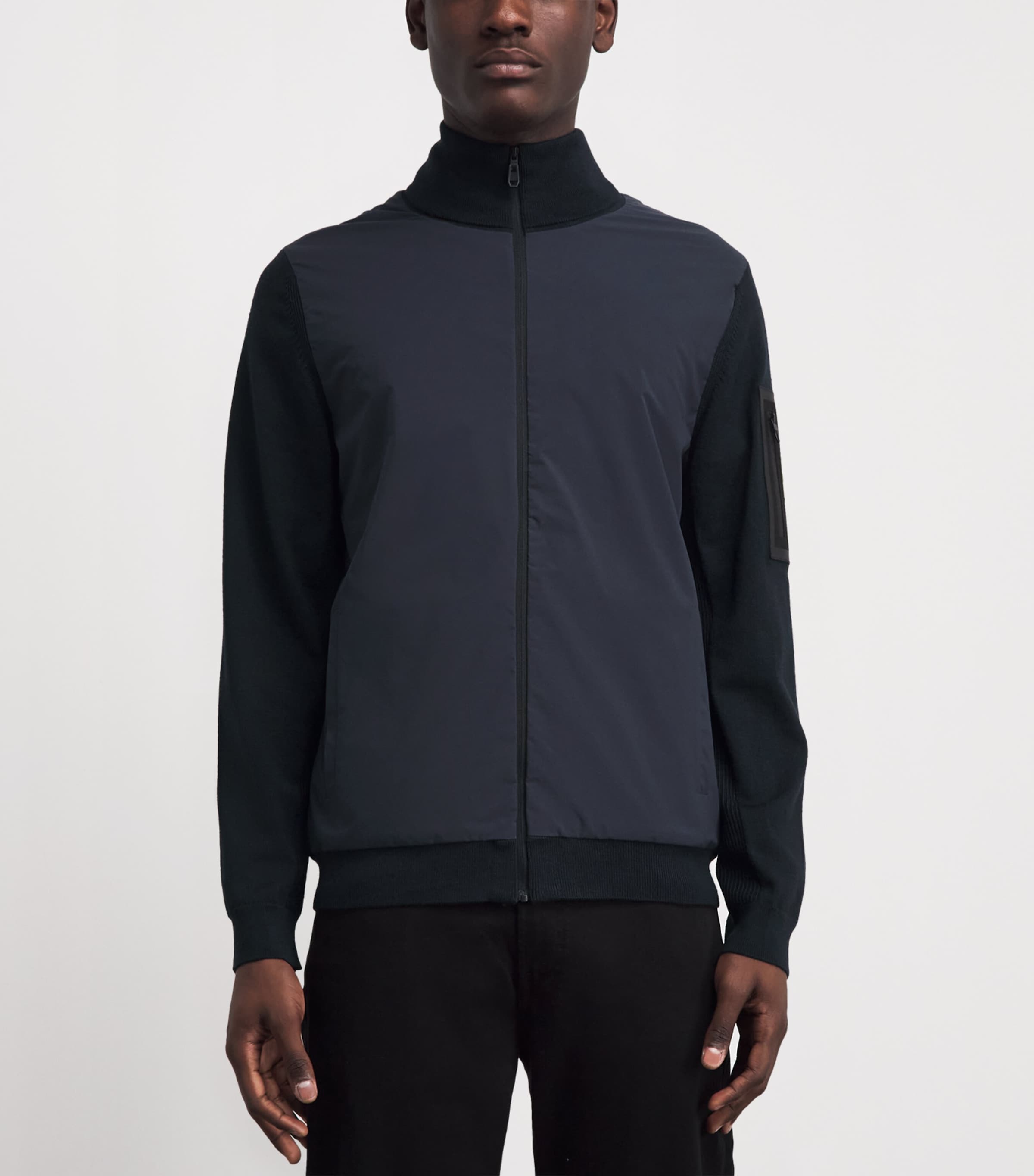 BOSS Mens Knitted-Trim Hybrid Jacket Dark Image 4