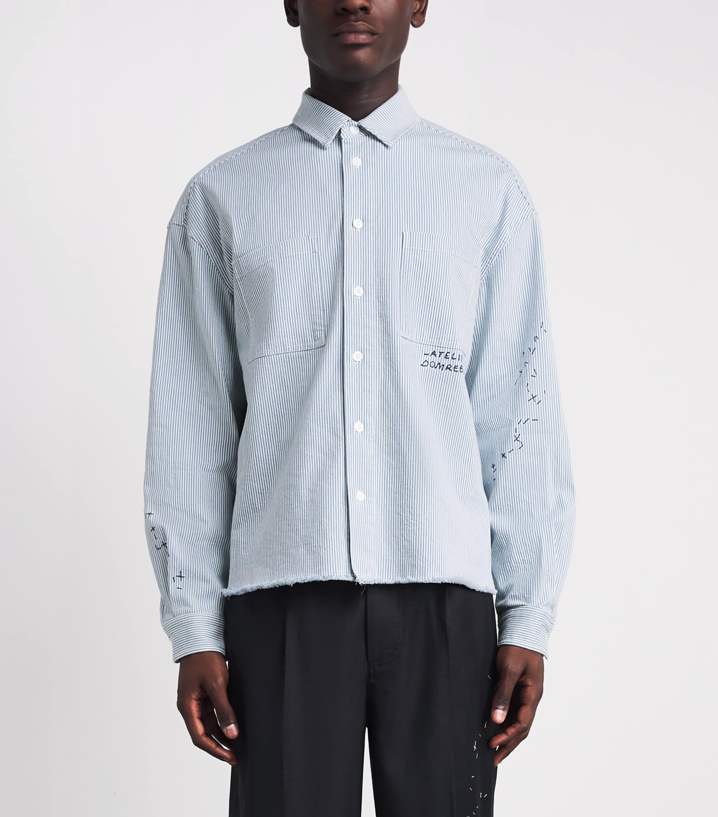 DOMREBEL Mens Stripe Indie Denim Overshirt Blue Stripes Image 4