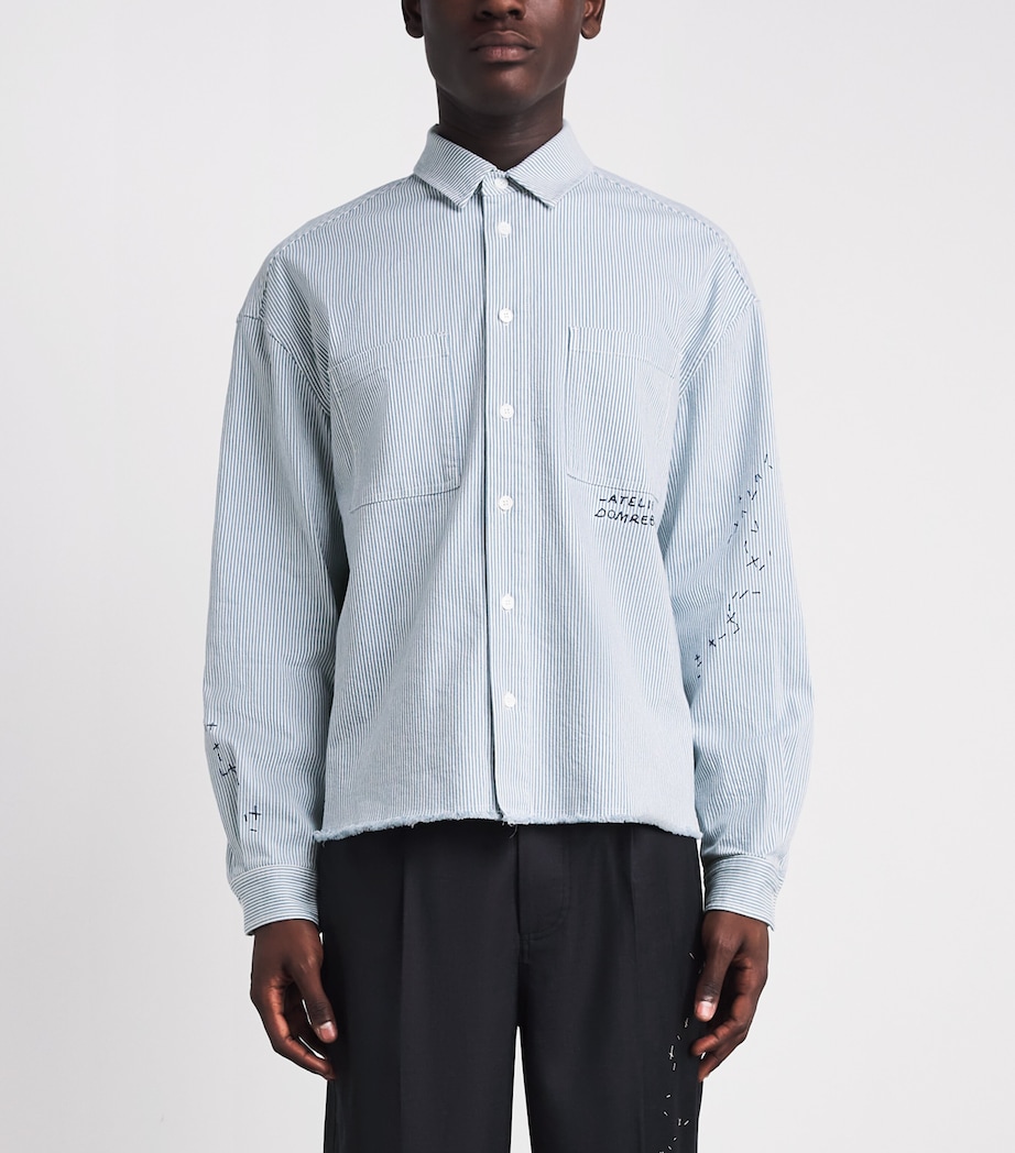 DOMREBEL Mens Stripe Indie Denim Overshirt Blue Stripes Image 4