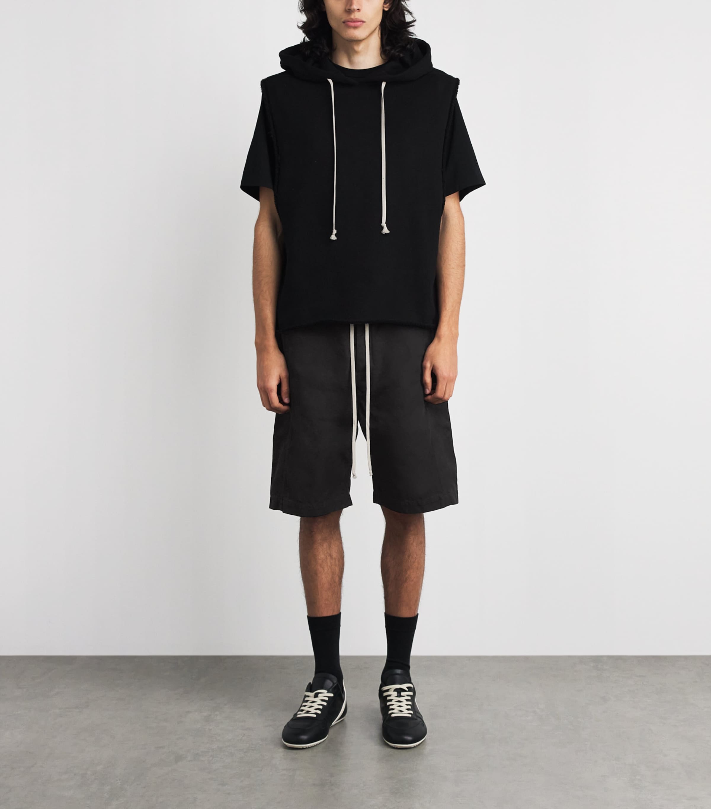 Rick Owens Cotton Pusher Wide-Leg Shorts Black Image 2