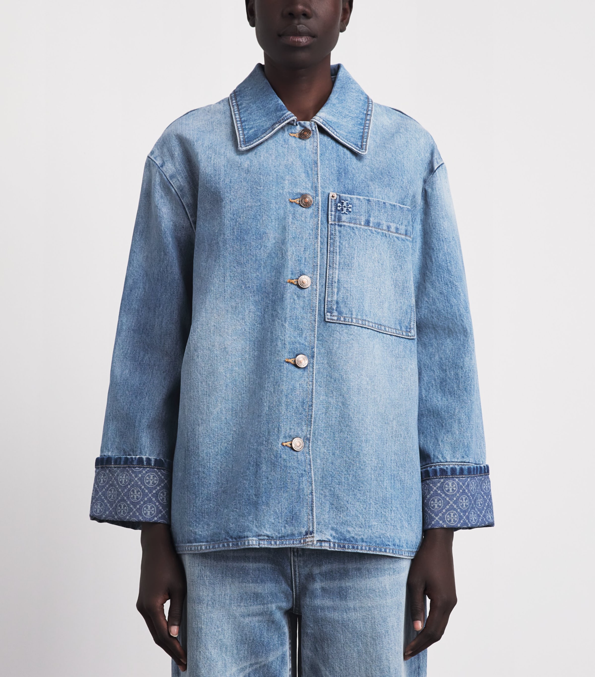 Tory Burch Womens Barn Denim Jacket Lght Vntge Wsh Image 4