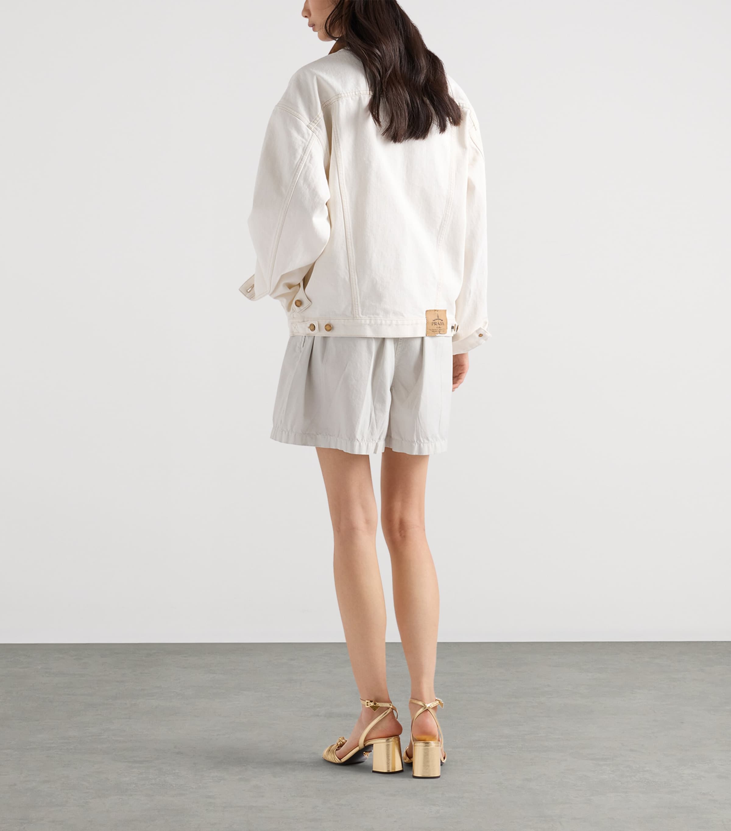 Prada Womens Blouson Denim Jacket White Image 4