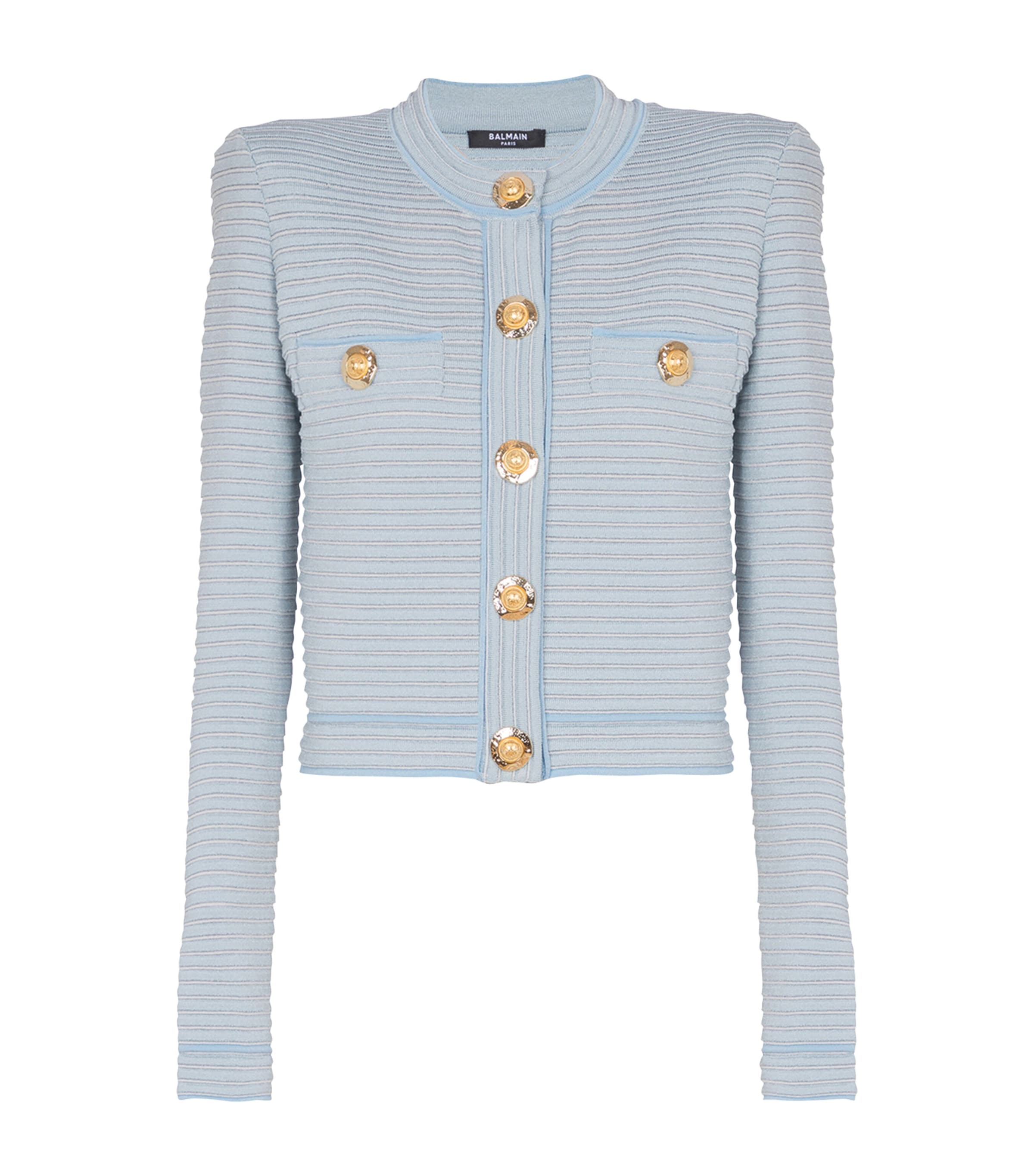 Balmain Buttoned Striped Knit Crop Cardigan