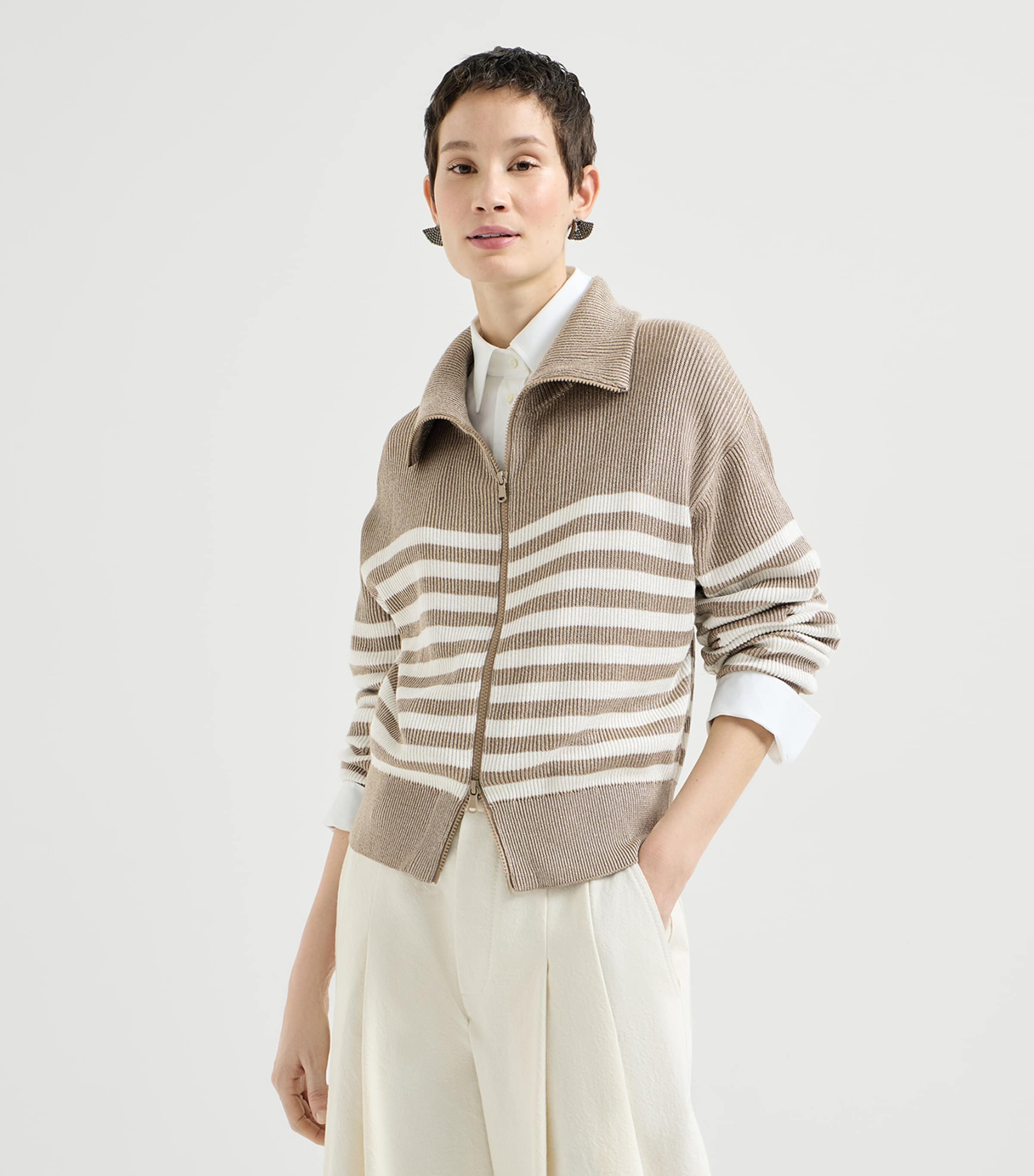 Brunello Cucinelli Womens Rib-Knit Stripe Cardigan Image 4
