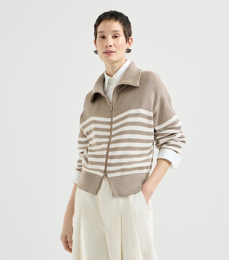 Brunello Cucinelli Womens Rib-Knit Stripe Cardigan Image 4