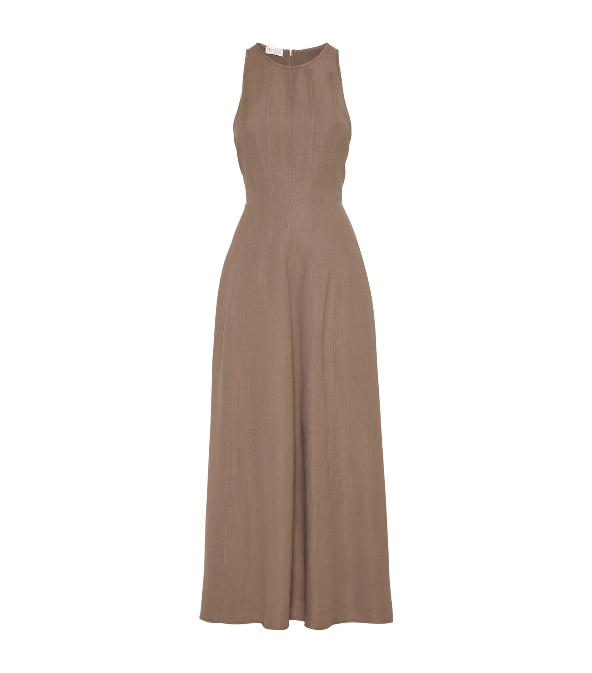 Brunello Cucinelli A-line Dress In Viscose And Linen Blend In Brown