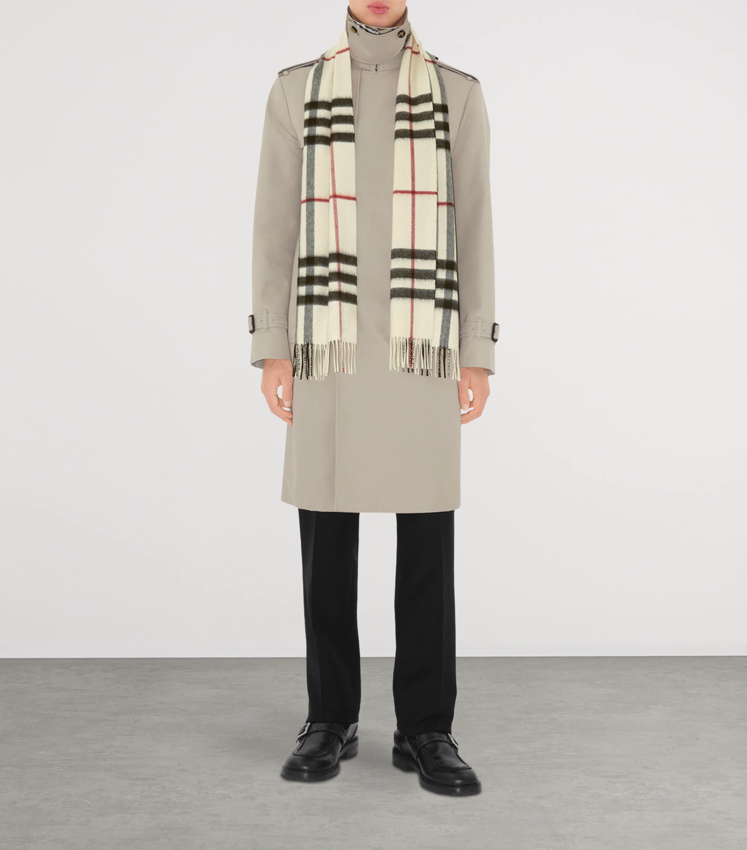 Cashmere Check Scarf STONE Image 4