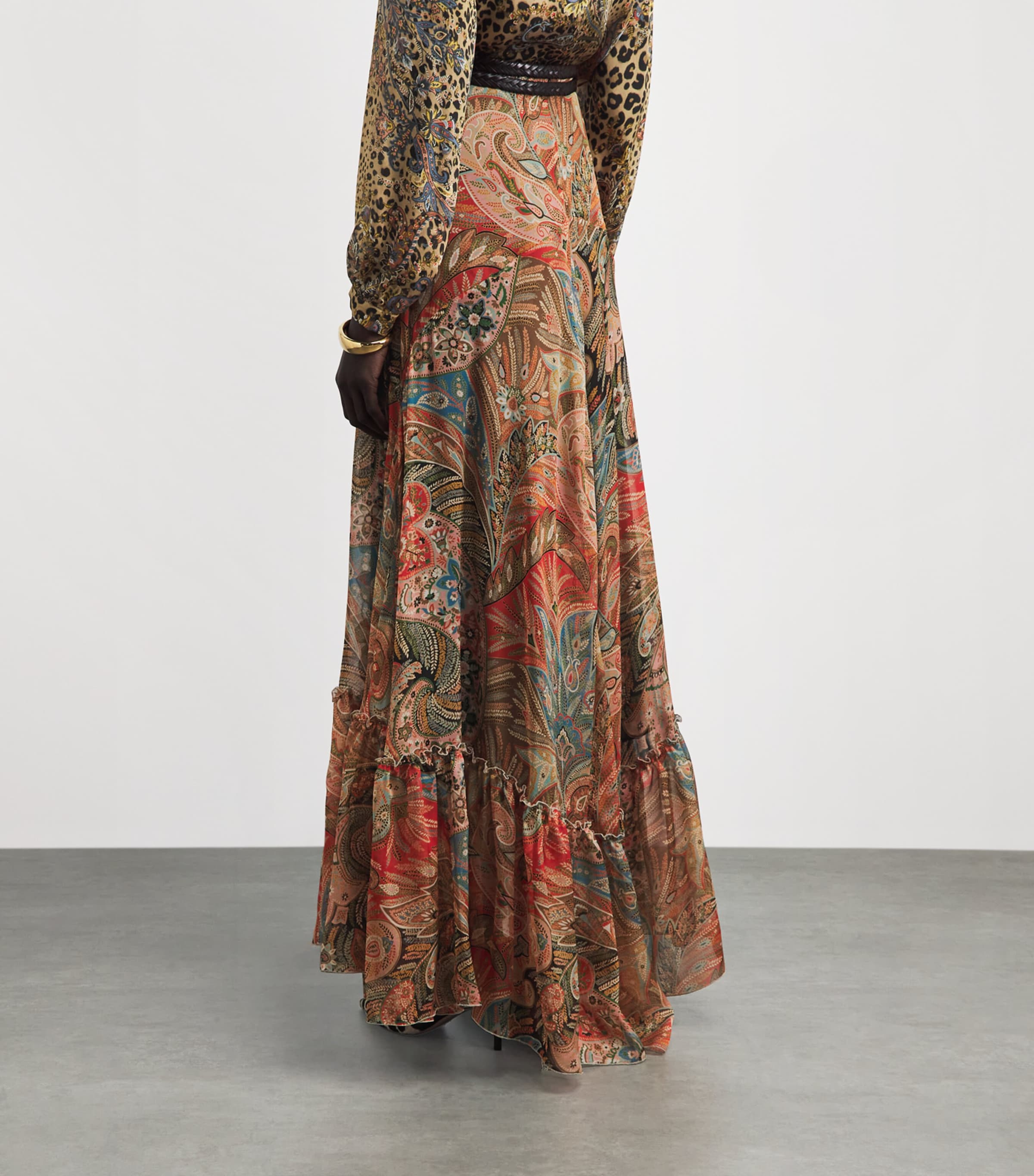 Etro Womens Silk Printed Maxi Skirt Red Print Image 5