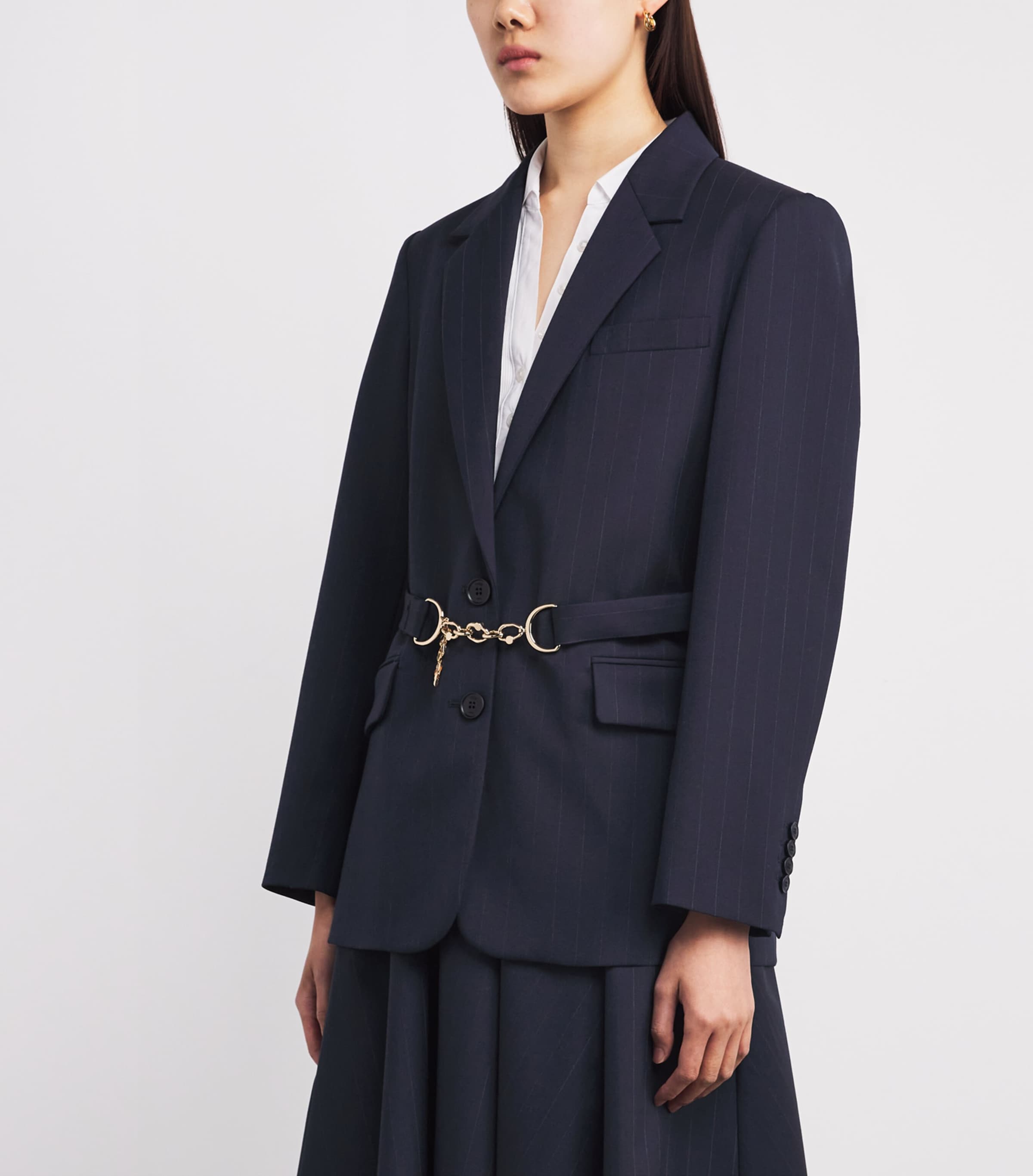 Wool-Blen Chalk Stripe Blazer NAVY Image 3