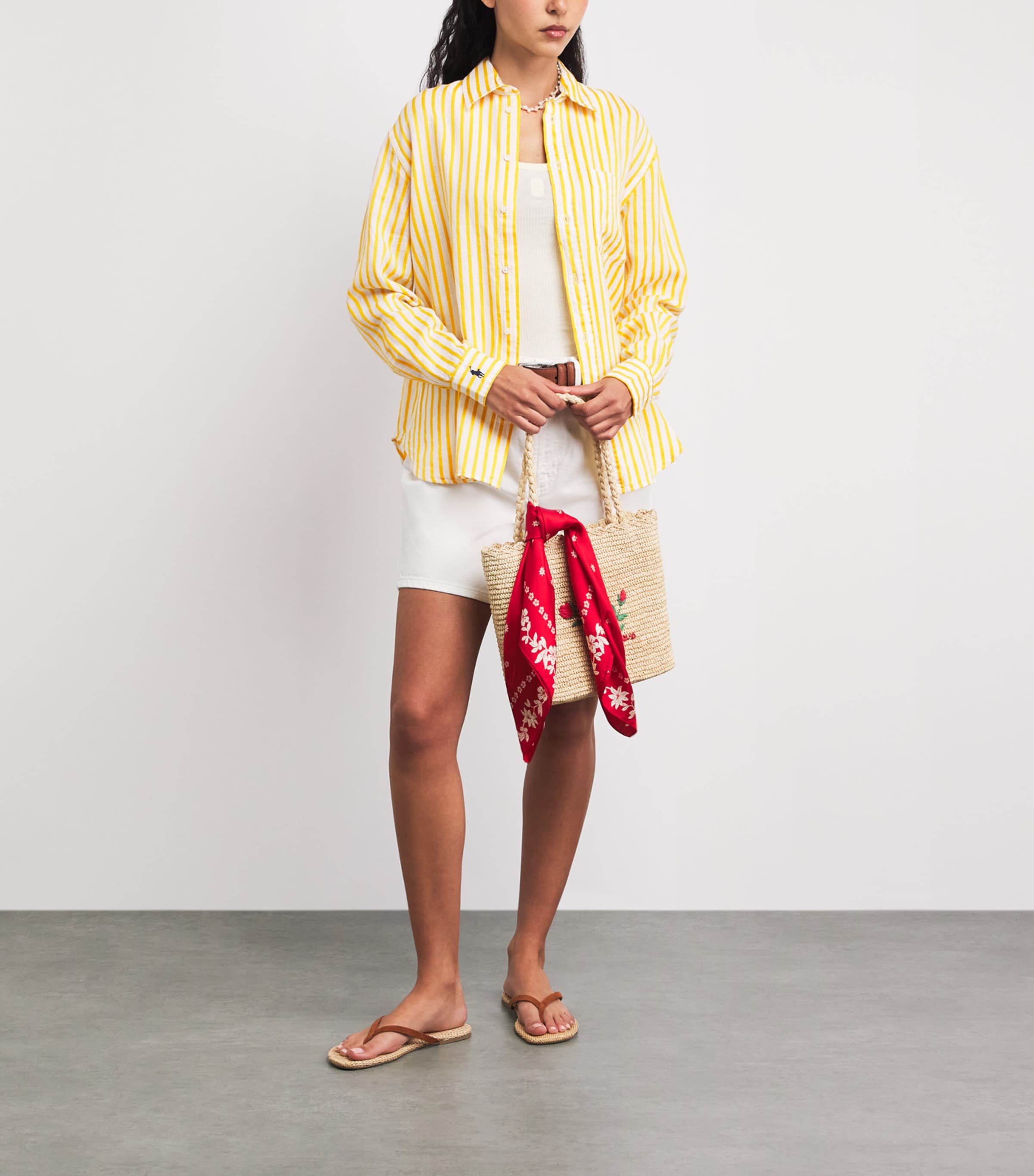 Polo Ralph Lauren Womens Linen-Cotton Stripe Shirt White Yellow Image 2
