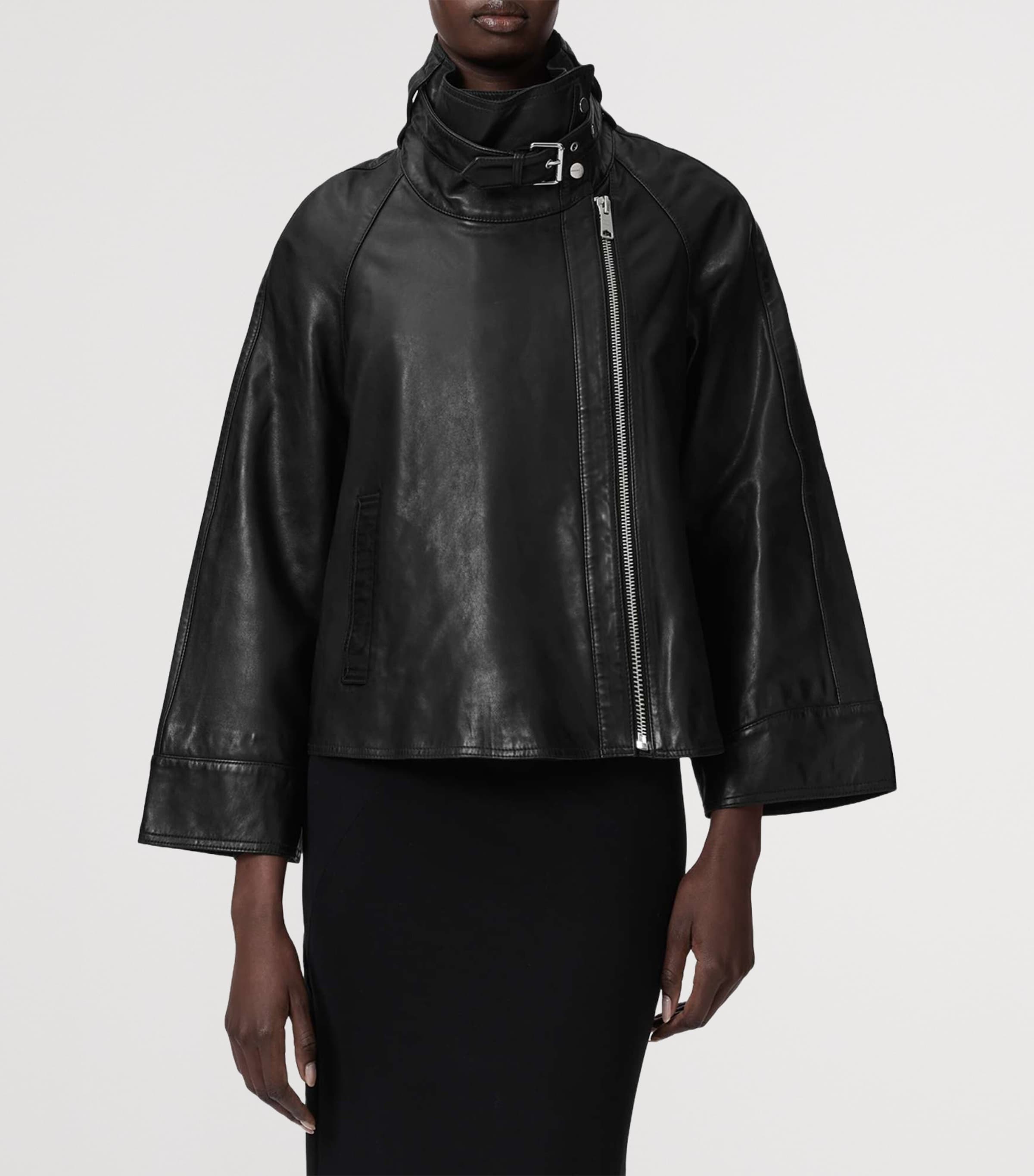 AllSaints Womens Leather Rhodes Jacket Black Image 3