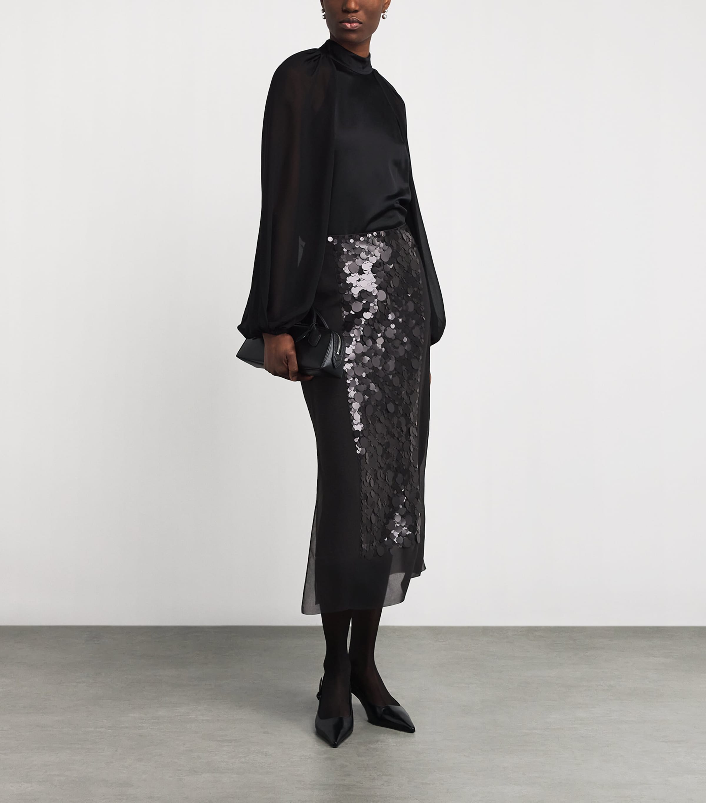 Chiffon Embellished Cambo Midi Skirt BLACK Image 2