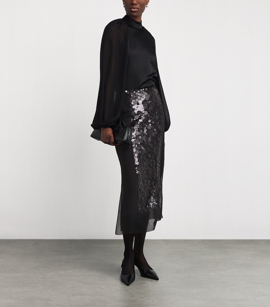 Chiffon Embellished Cambo Midi Skirt BLACK Image 2