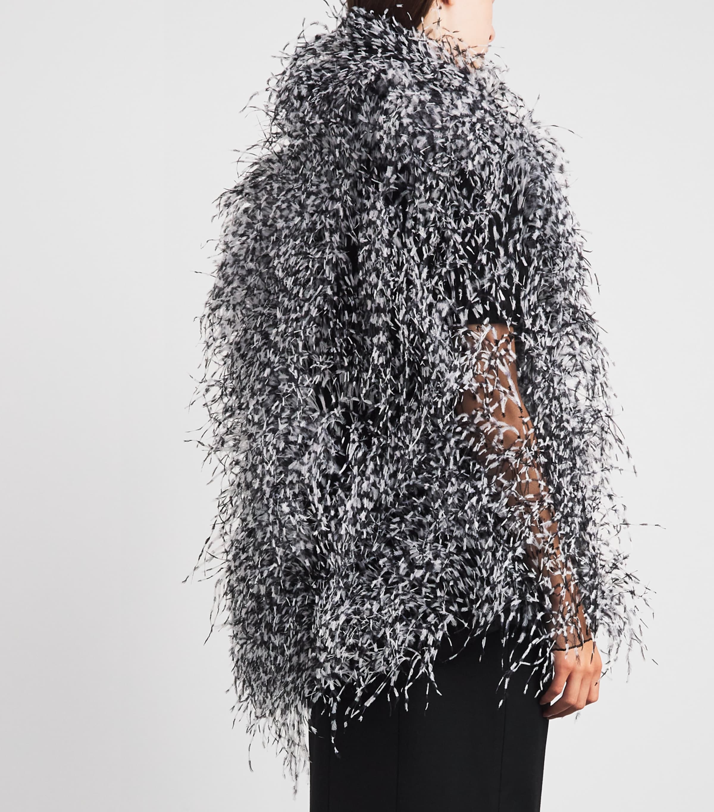 LAPOINTE Womens Marbled Ostrich Feather Jacket Black/white Image 5