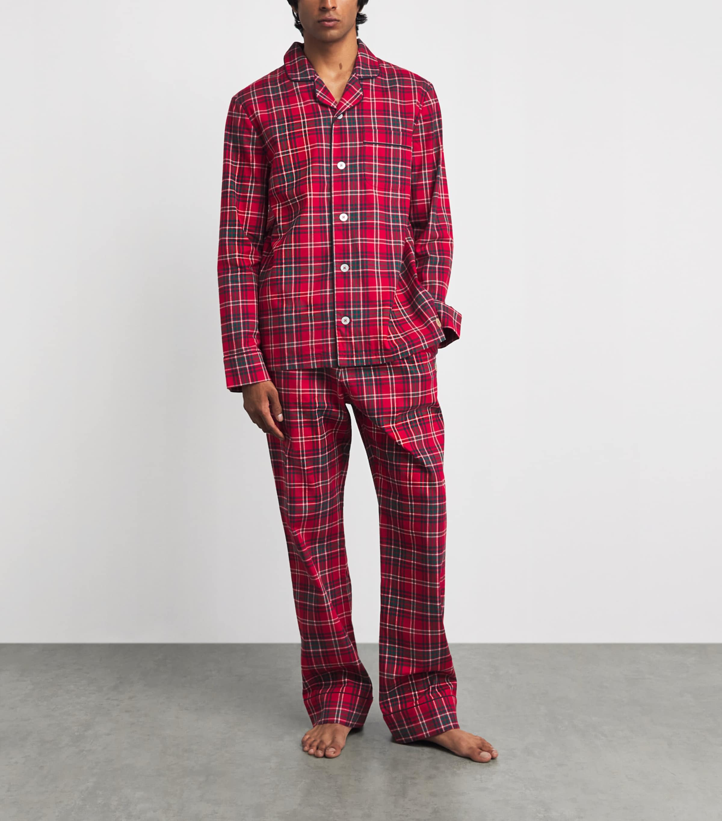 Harrods Mens Cotton Tartan Pyjama Set Red Image 2