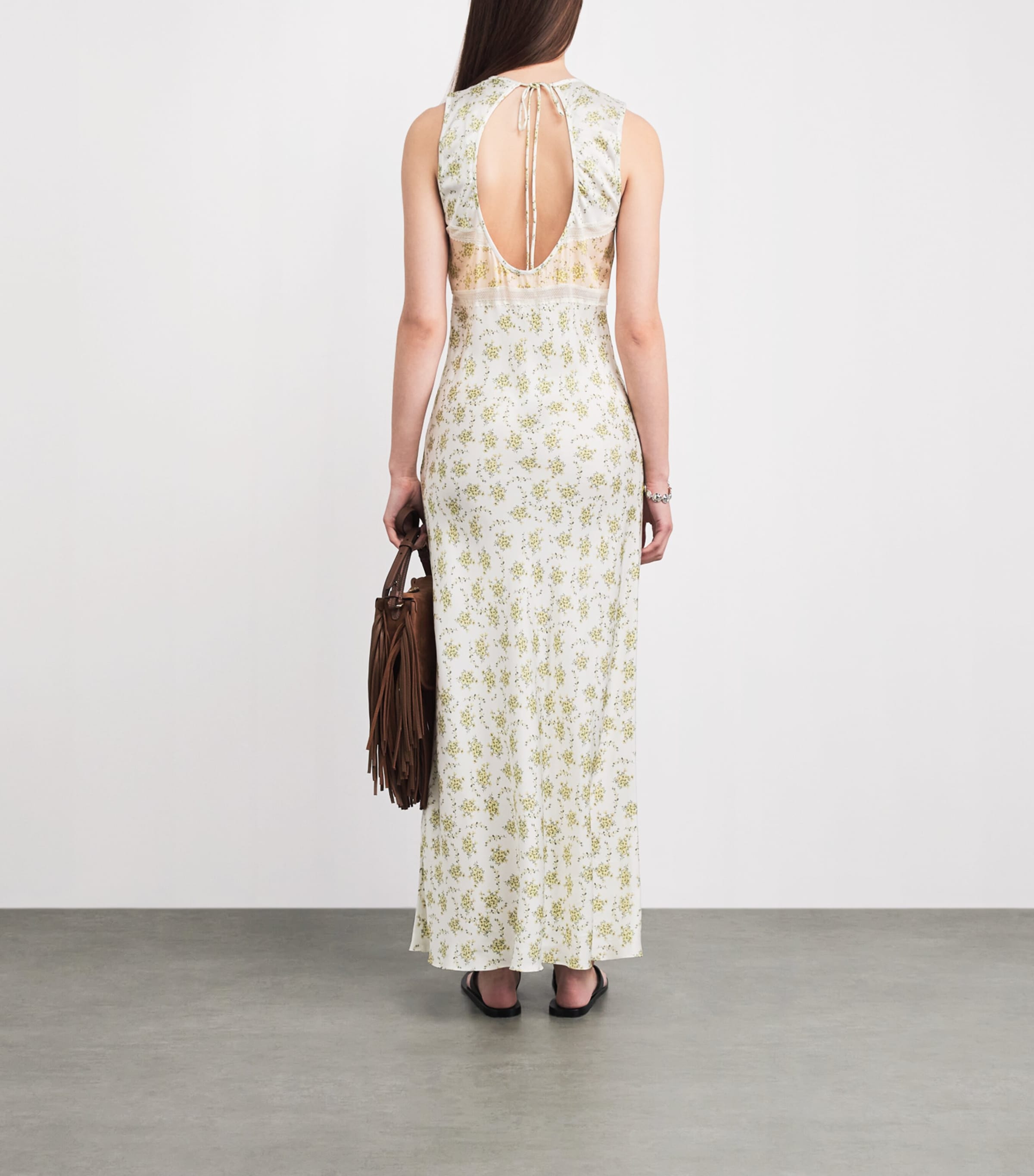 Sandro Paris Womens Floral Print Maxi Dress Olive / Ecru Image 4