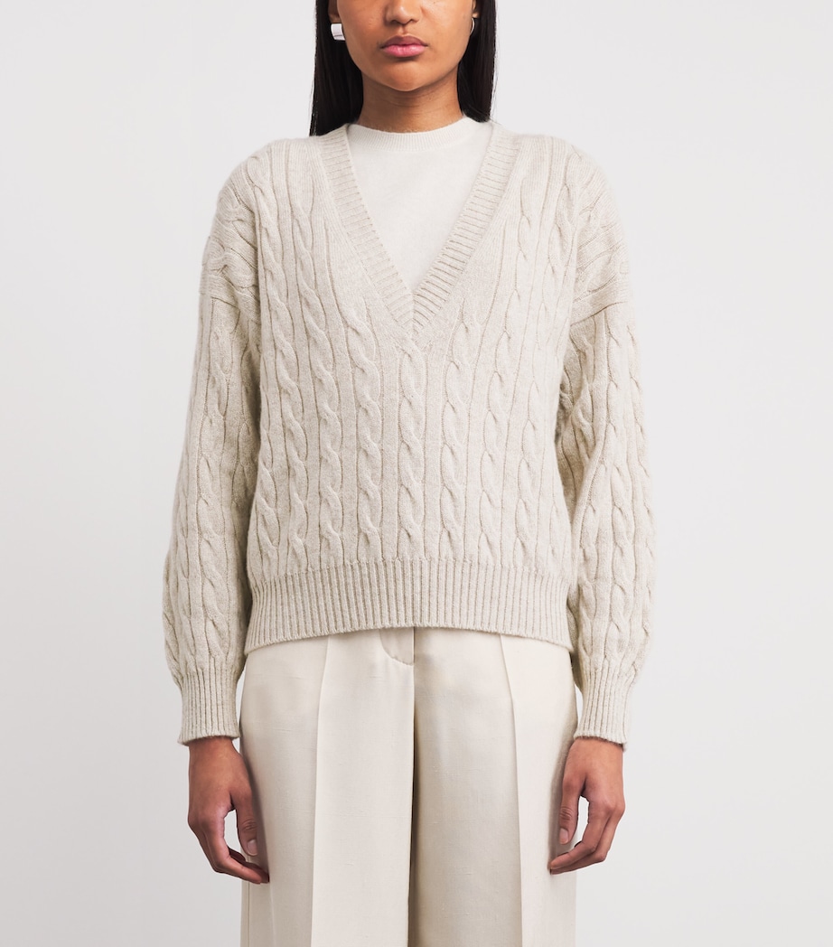 Johnstons Of Elgin Womens Cashmere Cable-Knit Kylesku Sweater White Sand Image 4